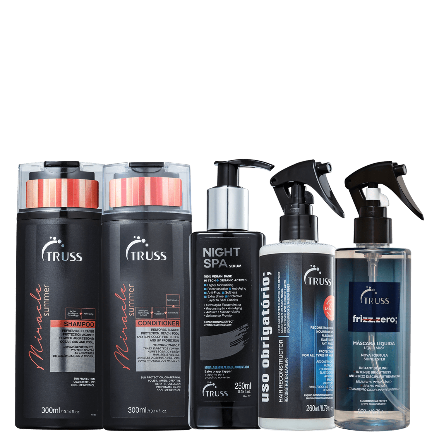 Kit TRUSS Miracle Summer + Uso Obrigatório Frizz Zero Combo (5 Produtos)