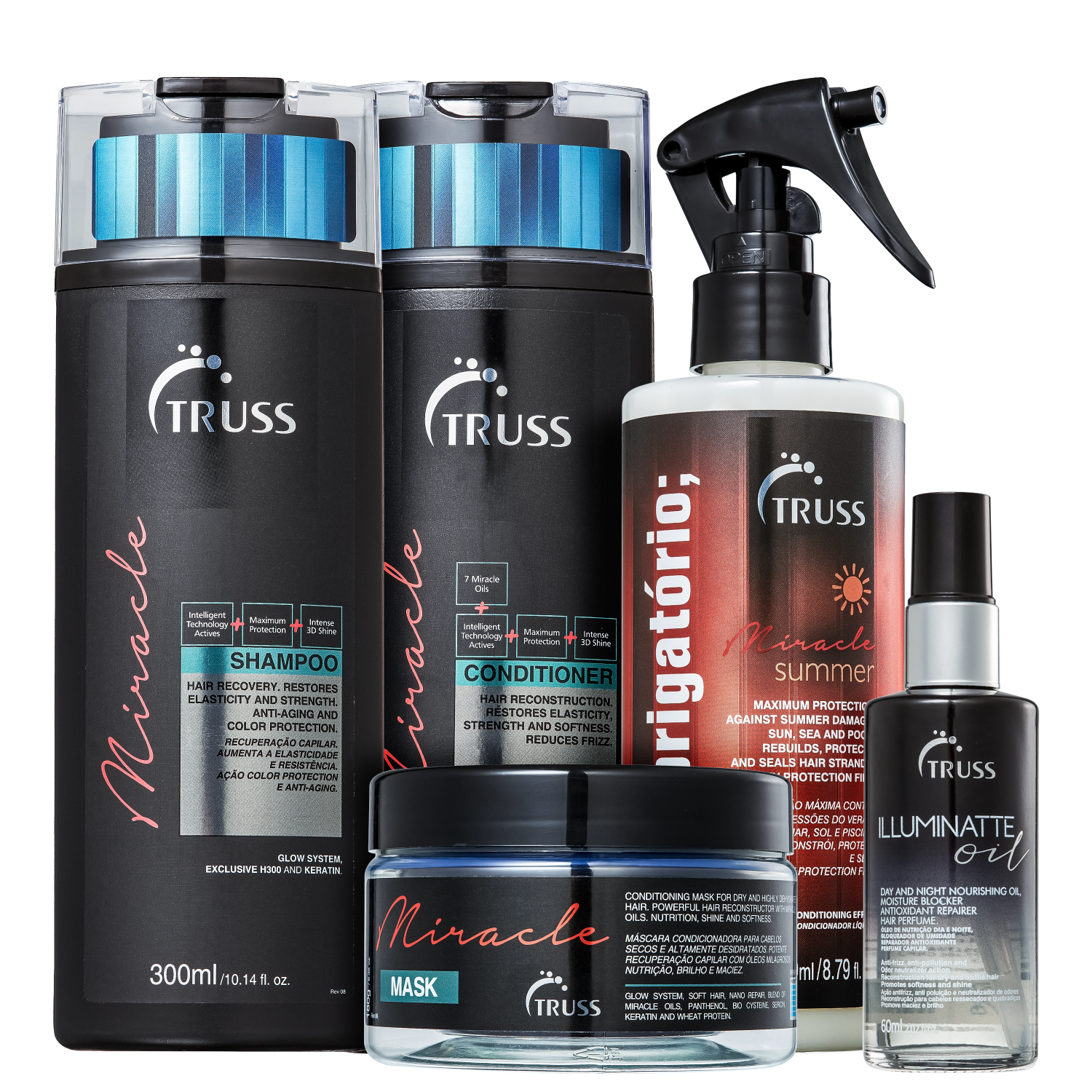 Kit TRUSS Miracle + Uso Obrigatório Summer + Illuminatte Oil (5 Produtos)