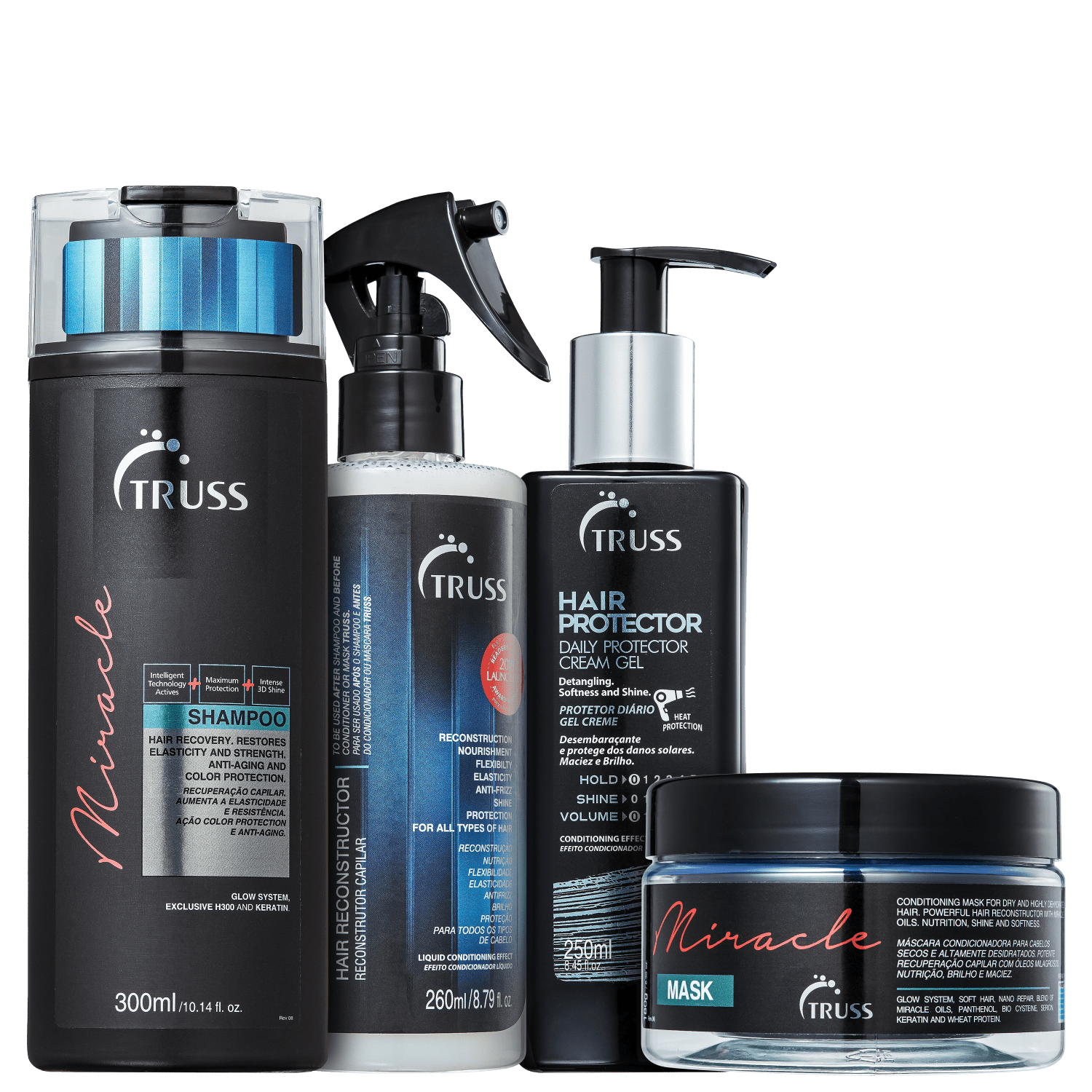 Kit TRUSS Miracle + Uso Obrigatório + Hair Protector Quarteto (4 Produtos)