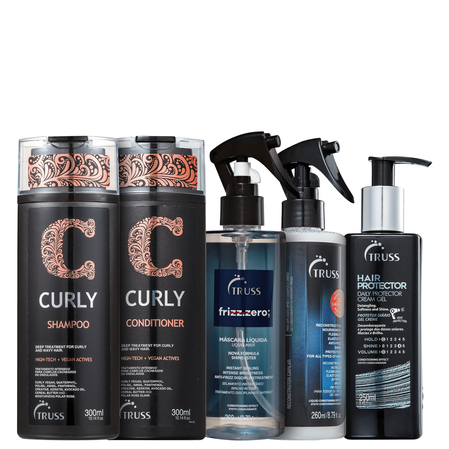 Kit TRUSS Curly Uso Obrigatório + Hair Protector + Frizz Zero (5 Produtos)