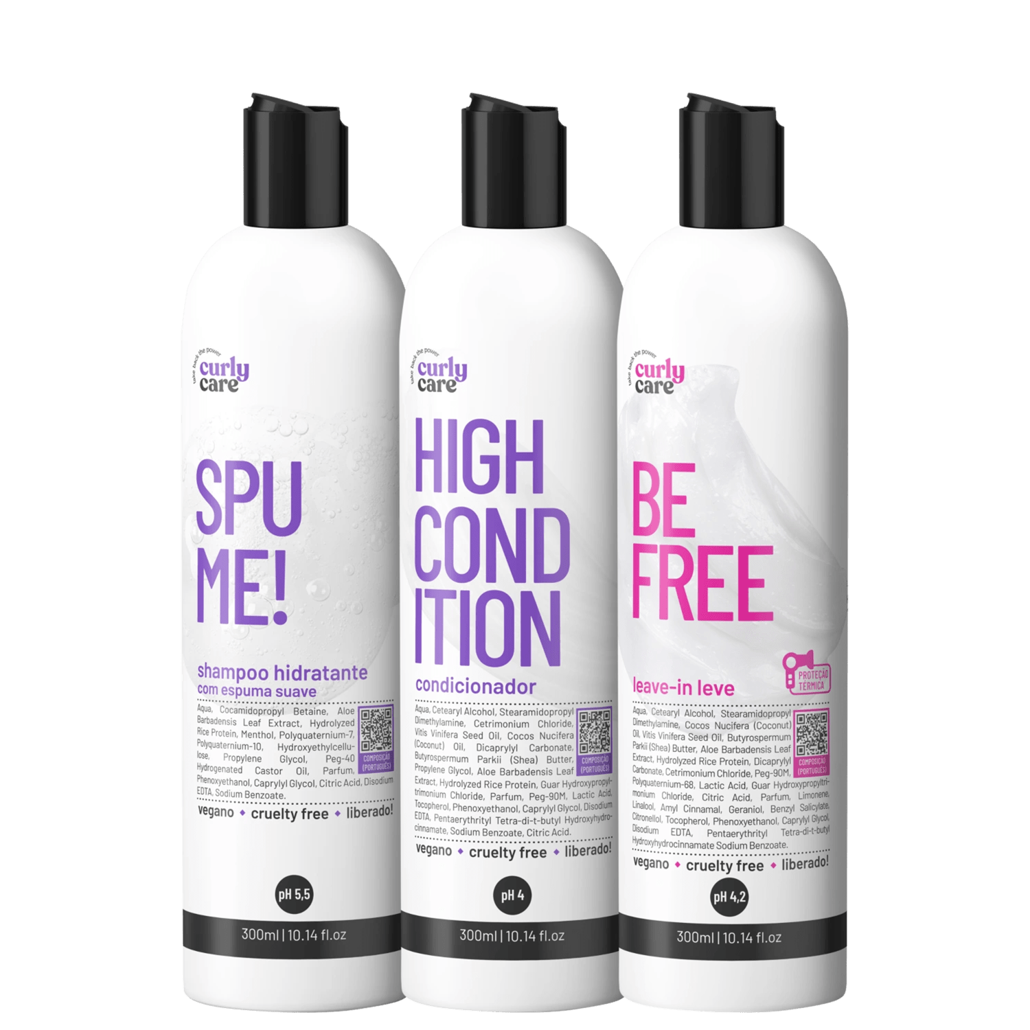 Kit Curly Care Spume + High Condition + Be Free Trio Essential (3 Produtos)