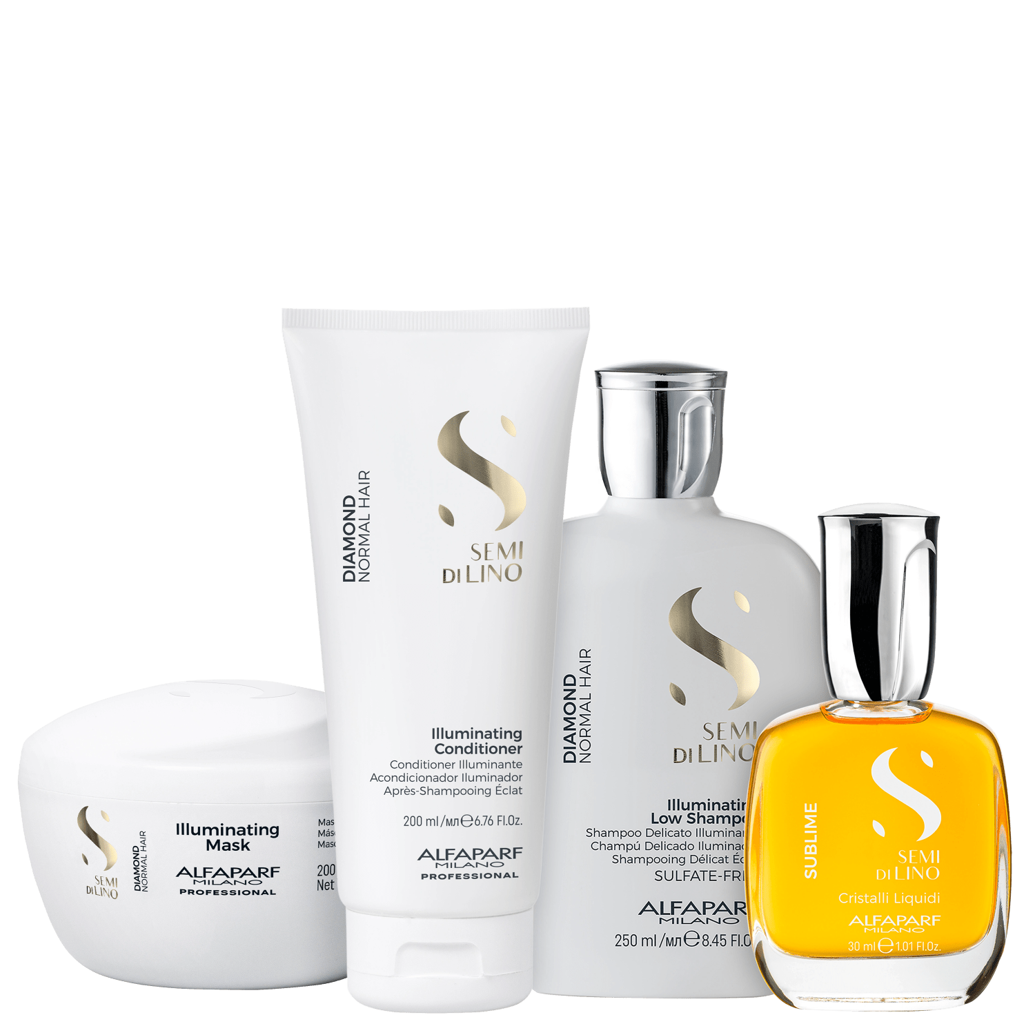 Kit Alfaparf Semi Di Lino Diamond Illuminating & Sublime Cristalli Quarteto (4 Produtos)