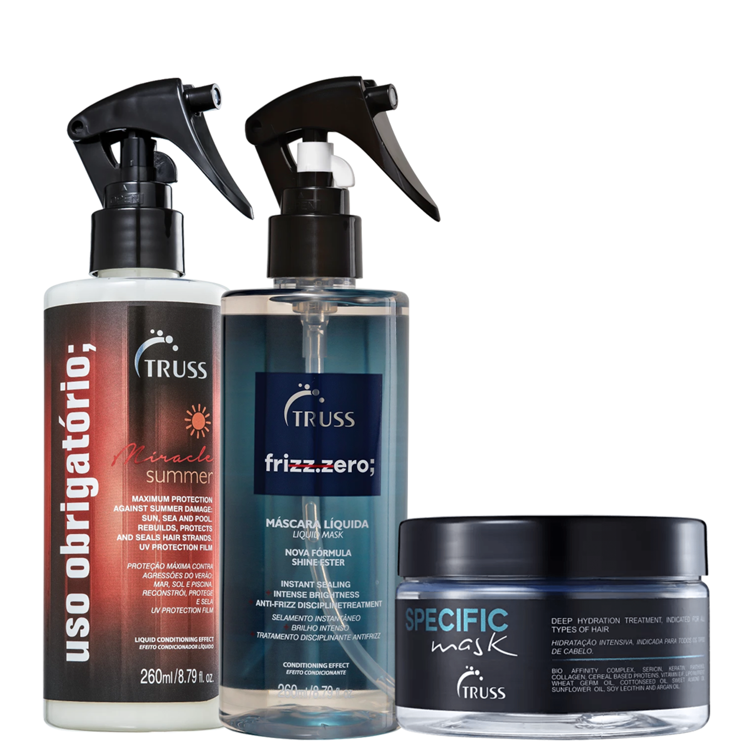 Kit TRUSS Uso Obrigatório Miracle Summer + Frizz Zero + Specific Mask (3 Produtos)