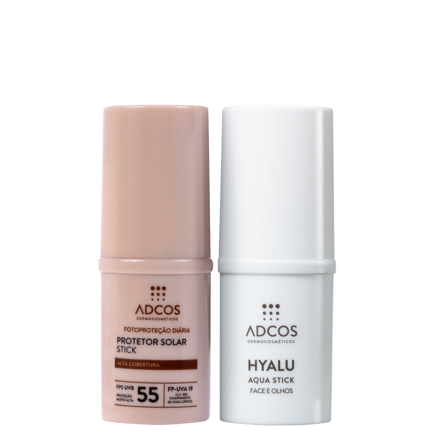 Kit Adcos Hyalu Aqua Stick + Fotoproteção Diária Stick FPS 55 Beige (2 Produtos)