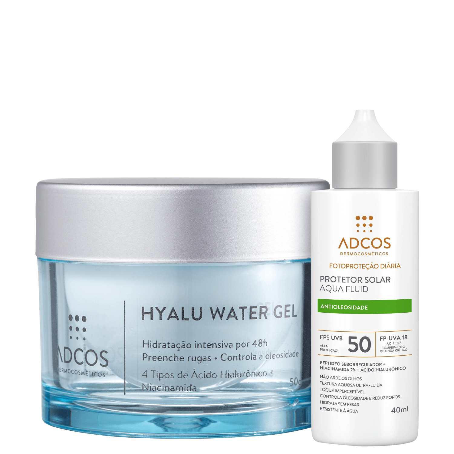 Kit Adcos Hyalu Water Gel + Fotoproteção Diária Aqua Fluid FPS50 Incolor (2 Produtos)