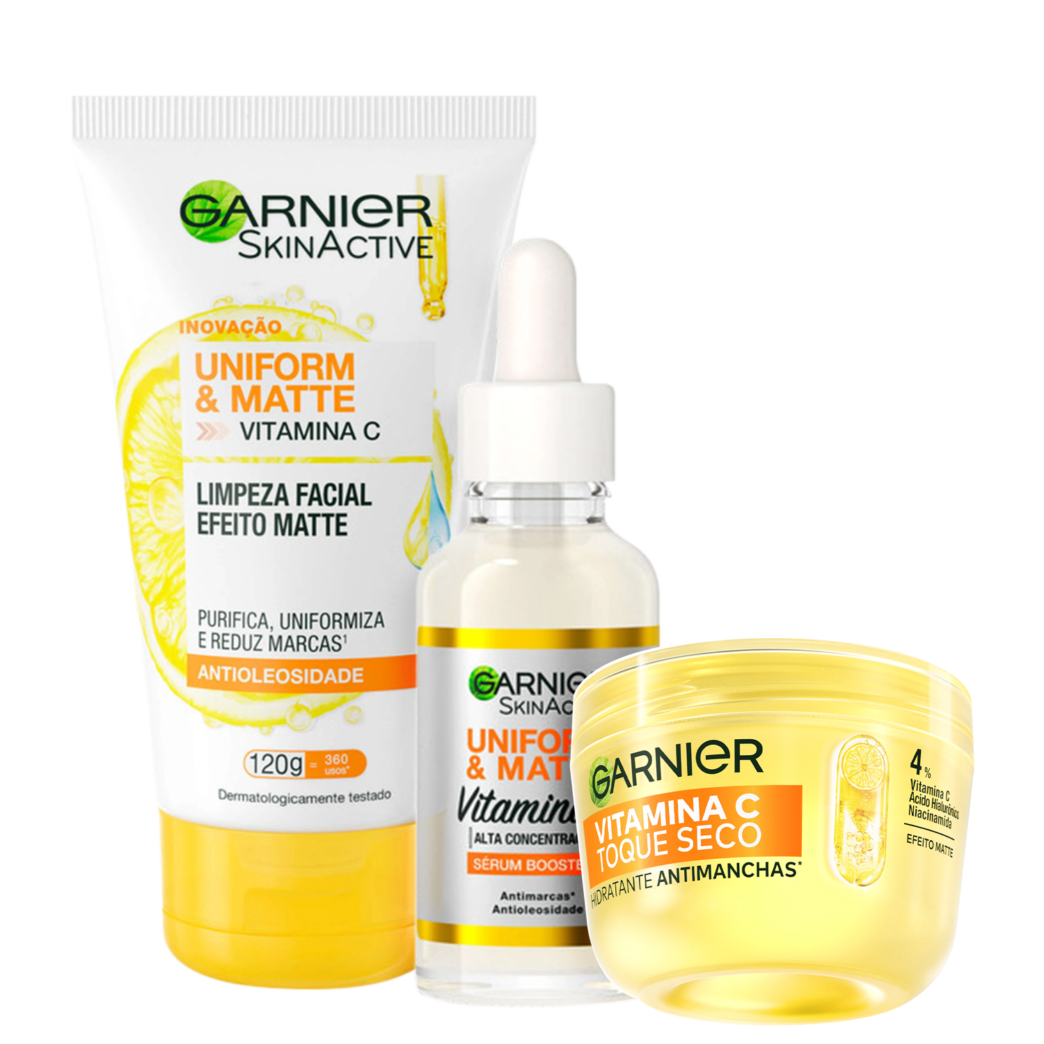 Kit Garnier SkinActive Uniform & Matte Vitamina C Limpeza e Toque Seco (3 Produtos)