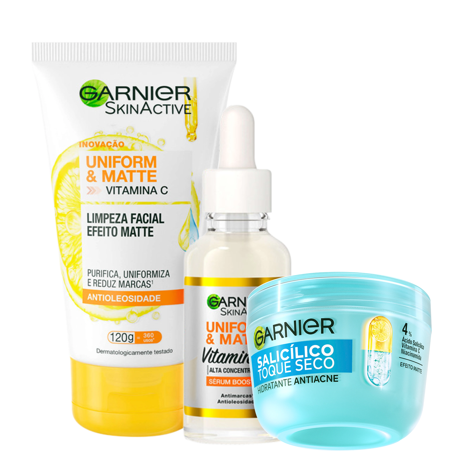 Kit Garnier SkinActive Uniform & Matte Vitamina C & Antiacne (3 Produtos)