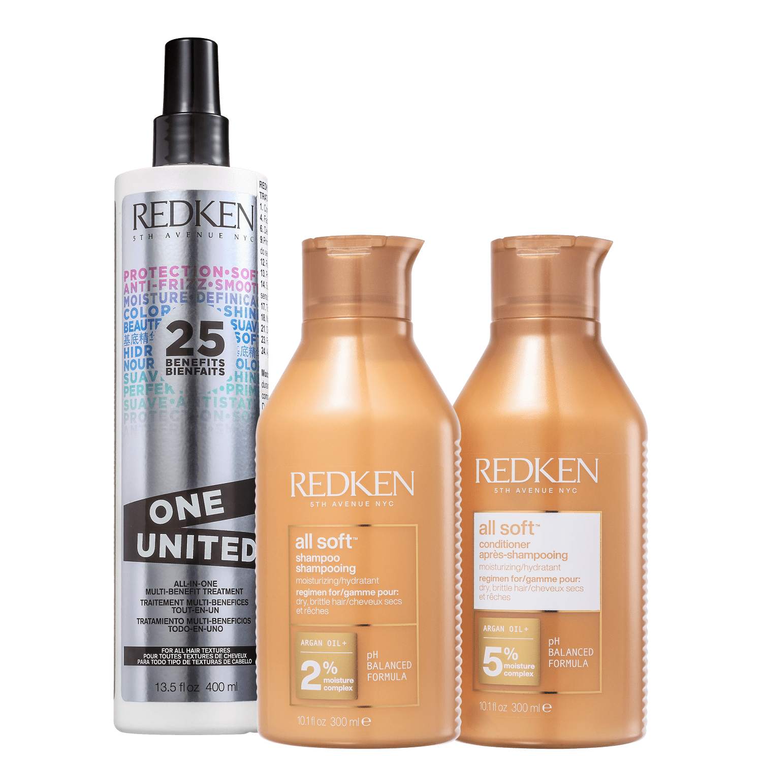 Kit Redken All Soft + One United 25 Benefits (3 Produtos)