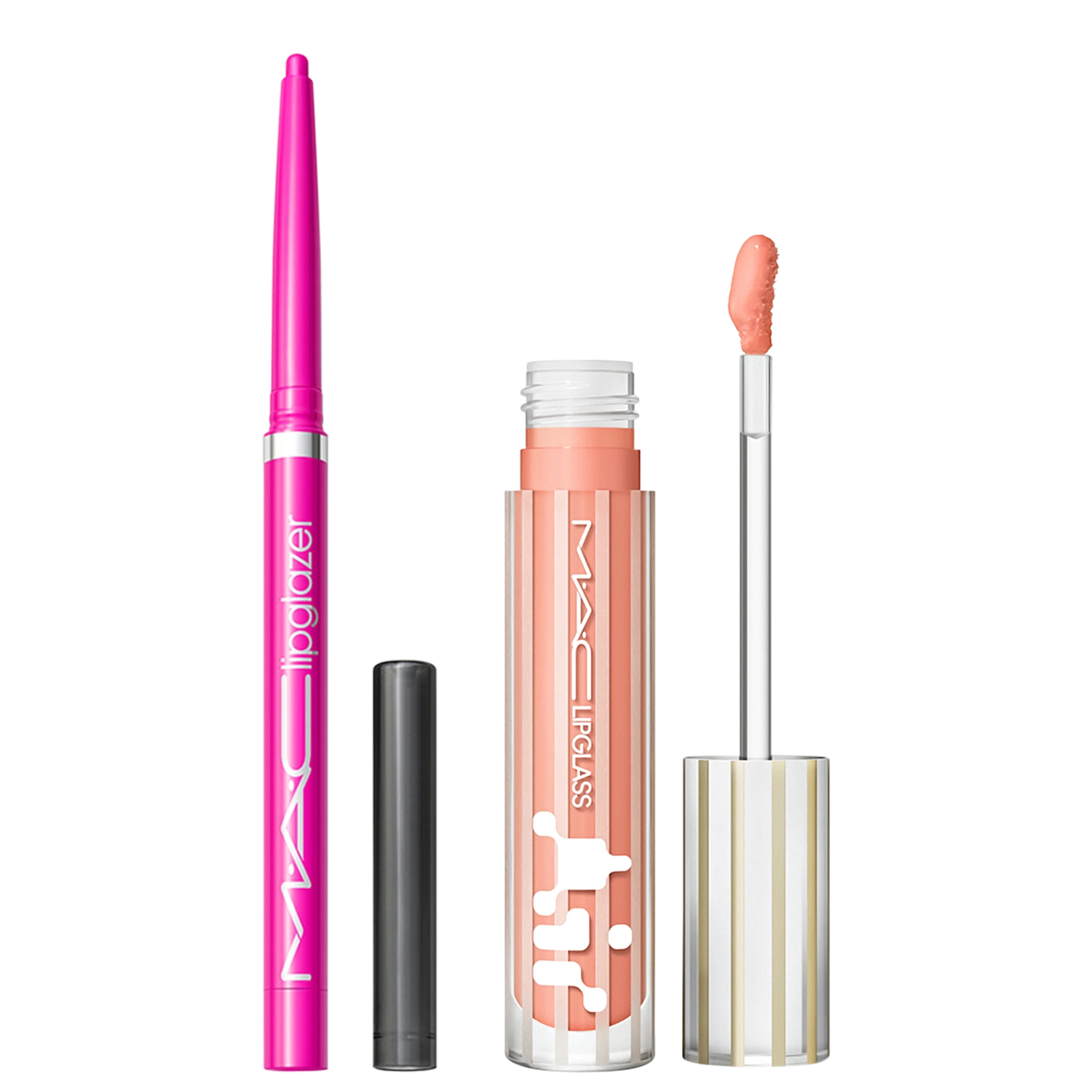 Kit M.A.C Lipglass Airshine Behaved + Lipglazer Glossy Liner Candy Yum Yum (2 Produtos)