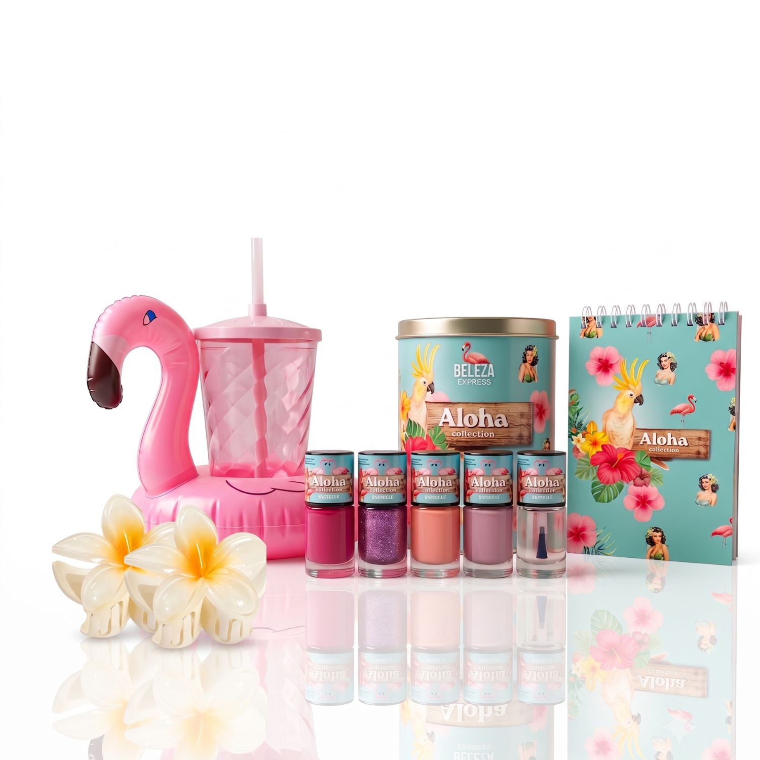 Kit presente esmaltes e lembrancinhas Aloha Flamingos Retrô.