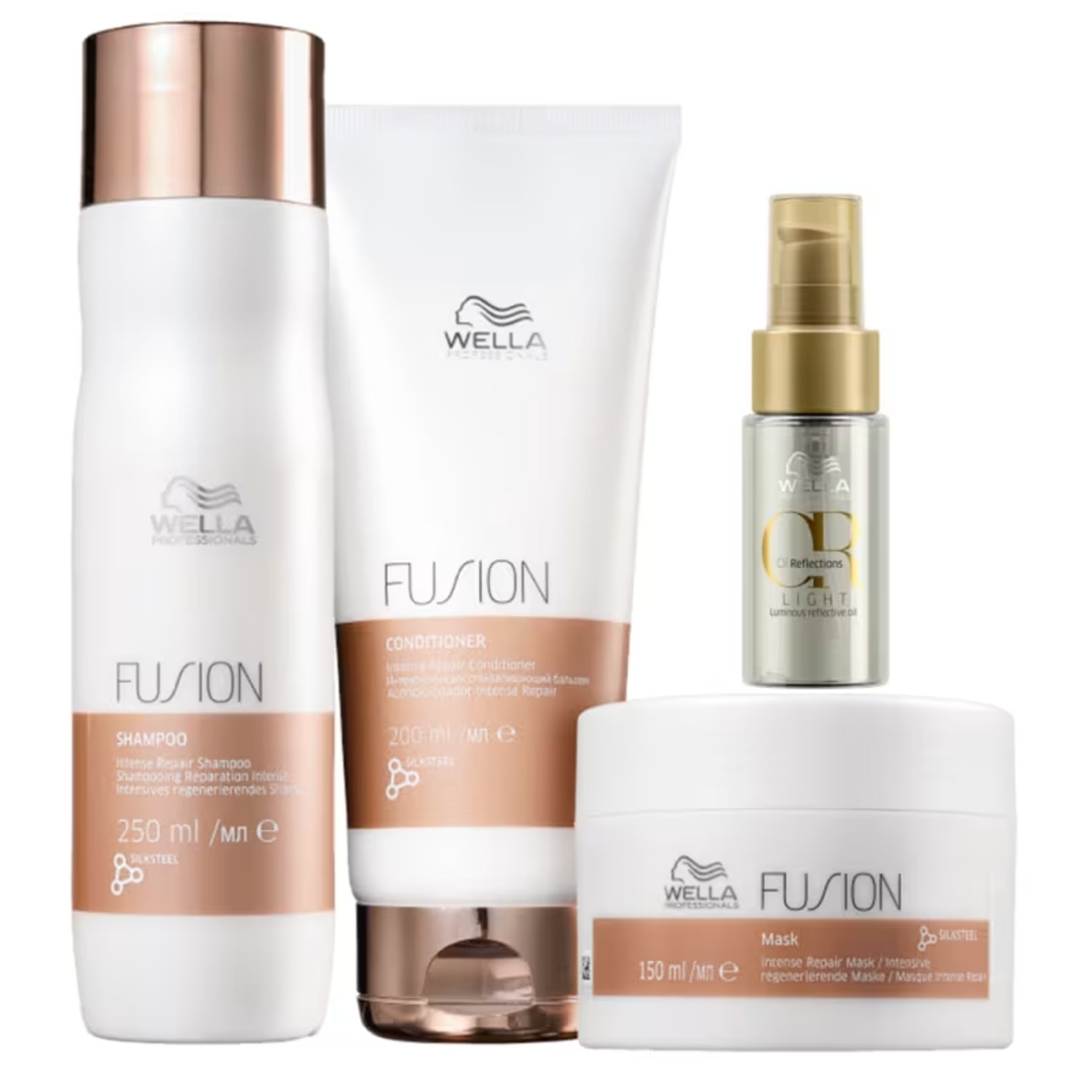 Kit Wella Professionals Fusion + Oil Reflections Light Quarteto (4 Produtos)