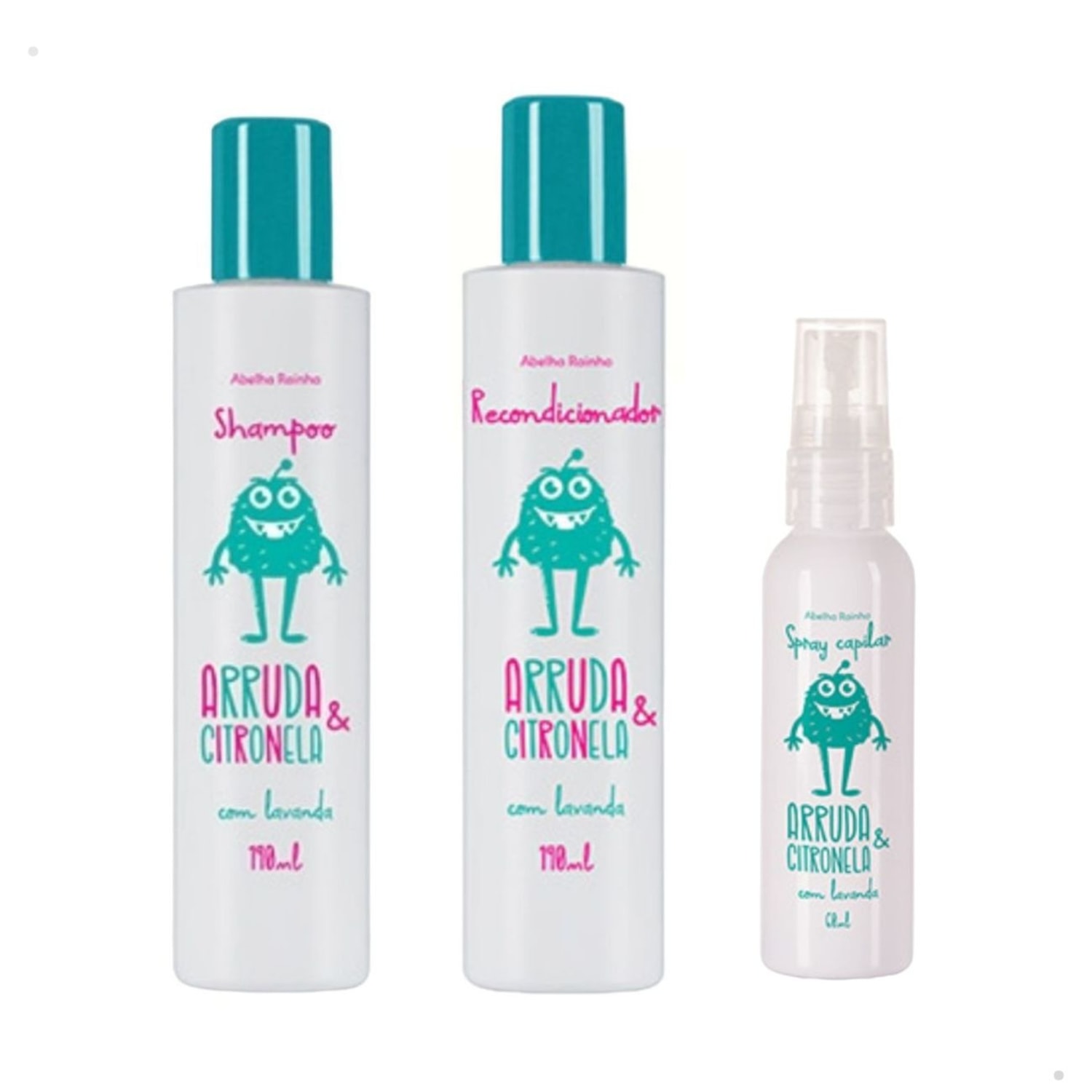 Kit Shampoo + Condicionador + Spray Arruda e Citronela Contra Coceira Piolhos Lêndeas Com Lavanda Infantil Abelha Rainha 2000 + 1204 + 4074