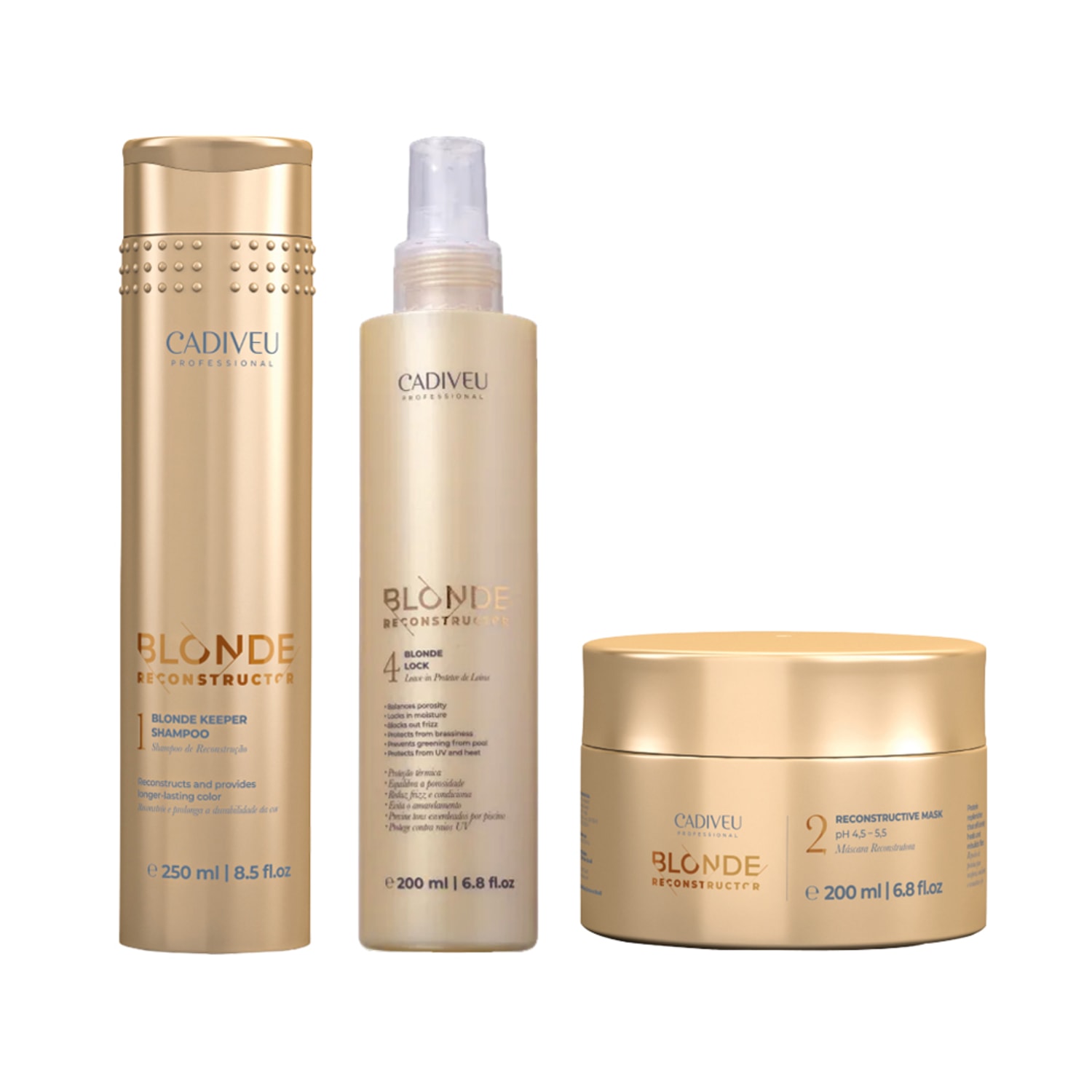KIT CADIVEU BLONDE RECONSTRUCTOR KEEPER SHAMPOO 250ML + LEAVE-IN 200ML + MÁSCARA 200ML