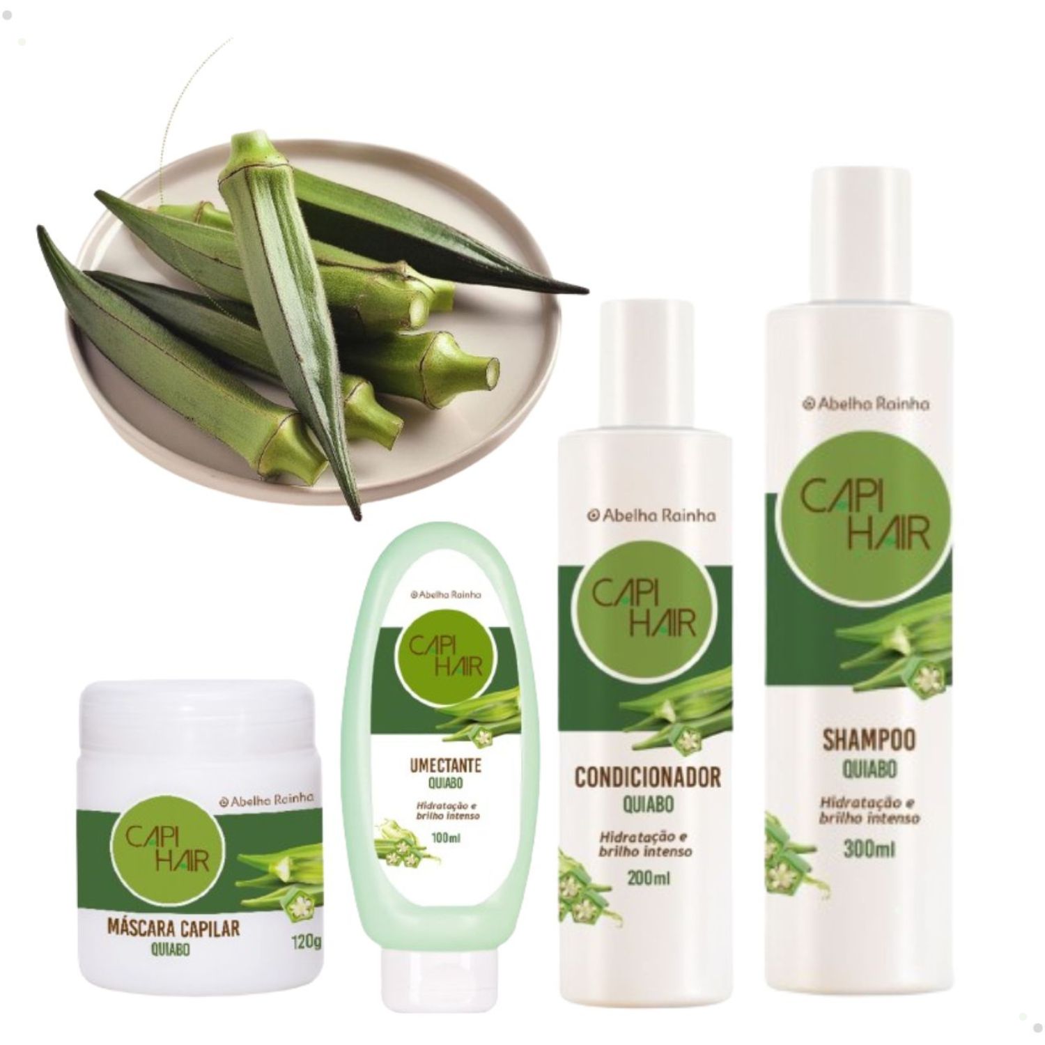 Kit Completo Quiabo Capi Hair Abelha Rainha Shampoo + Condicionador + Mﾃ｡scara Capilar + Umectante 2611 + 2612 + 2613 + 2614