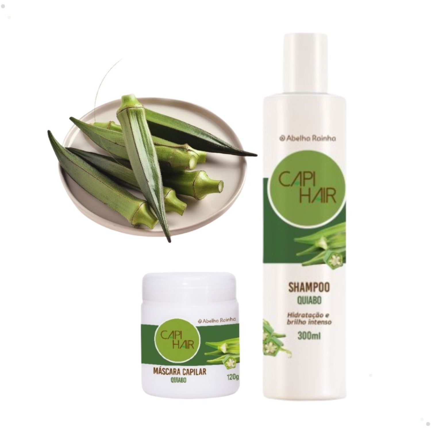 Kit Shampoo e Máscara Capilar Quiabo Capi Hair Hidratação e Brilho Intenso Abelha Rainha 2611 + 2613