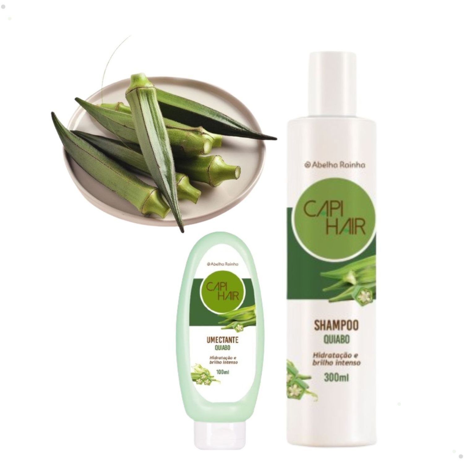 Kit Shampoo e Umectante Capilar Quiabo Capi Hair Hidrataテァテ」o e Brilho Intenso Abelha Rainha 2611 + 2614