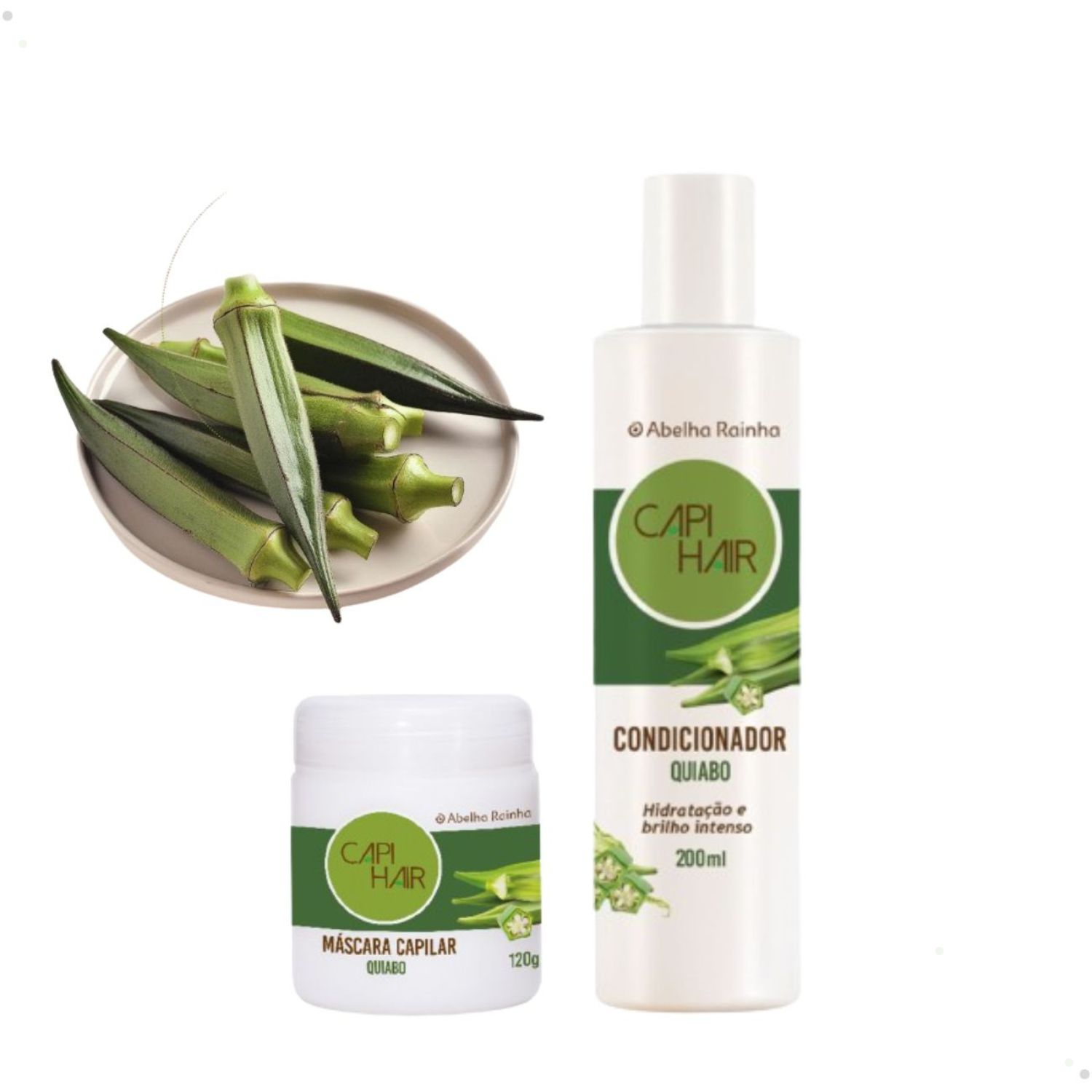 Kit Condicionador e Máscara Capilar Quiabo Capi Hair Hidratação e Brilho Intenso Abelha Rainha 2612 + 2613