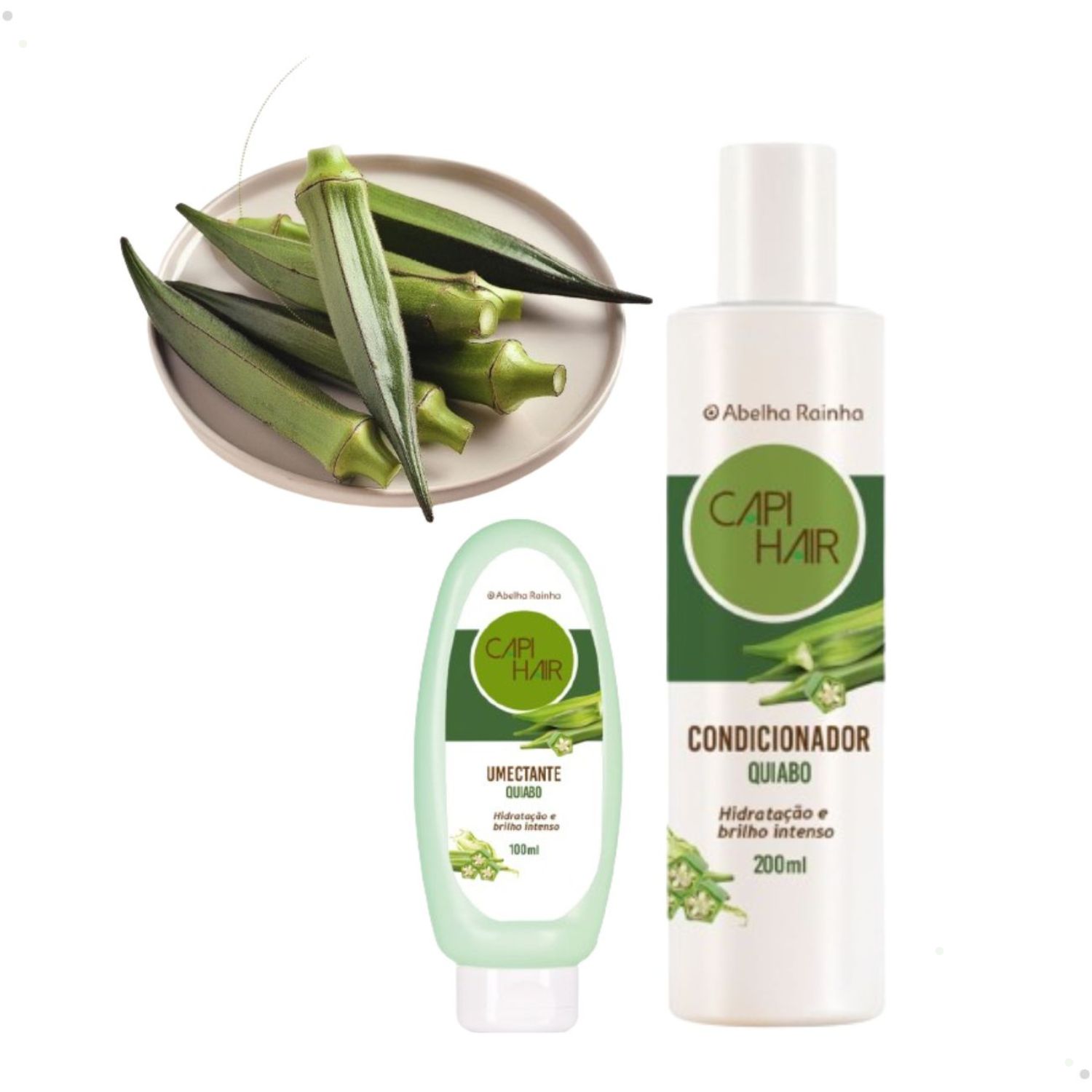 Kit Condicionador e Umectante Capilar Quiabo Capi Hair Hidrataﾃｧﾃ｣o e Brilho Intenso Abelha Rainha 2612 + 2614