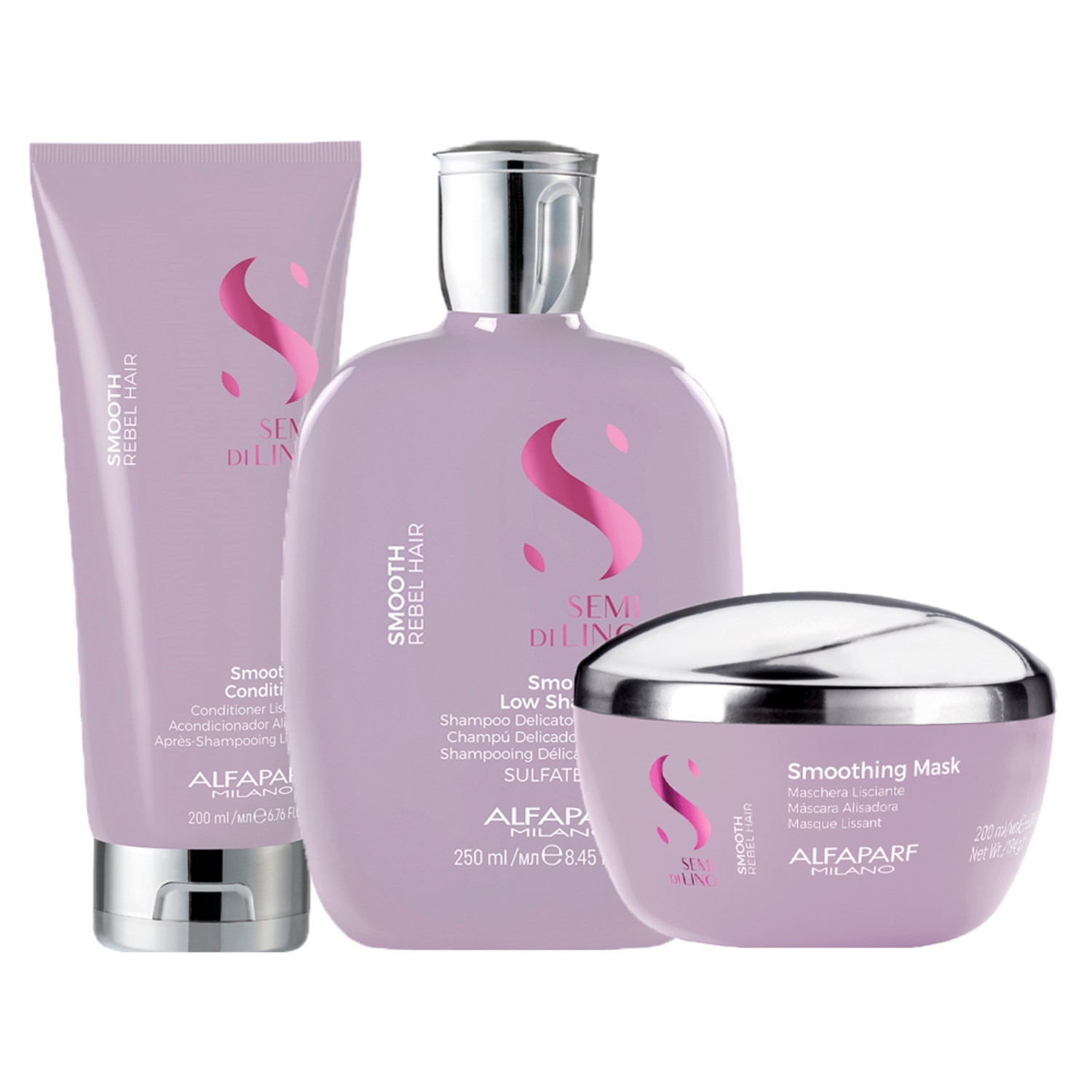 Kit Alfaparf Milano Professional Semi Di Lino Smooth - Shampoo e Condicionador e Máscara