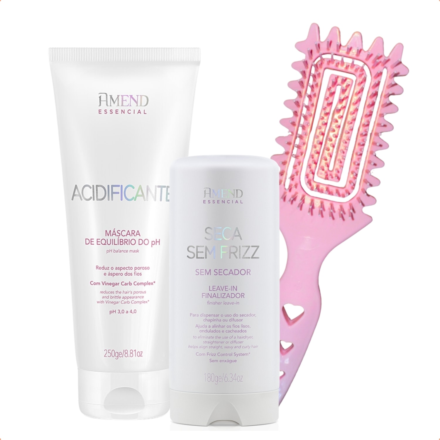 Kit Amend Leave Seca Frizz Máscara pH Escova Fitagem Beauty