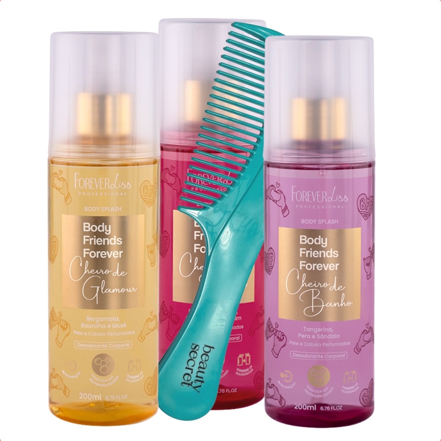 Kit Forever Liss 3 Body Splash 200ml e Pente Beauty