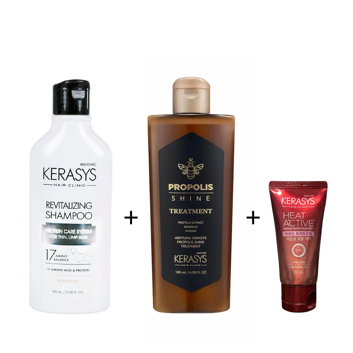 Kerasys Kit (Sh Revitalizing 180ml + Trat. Própolis Shine180ml + Leave in Heat 50ml)