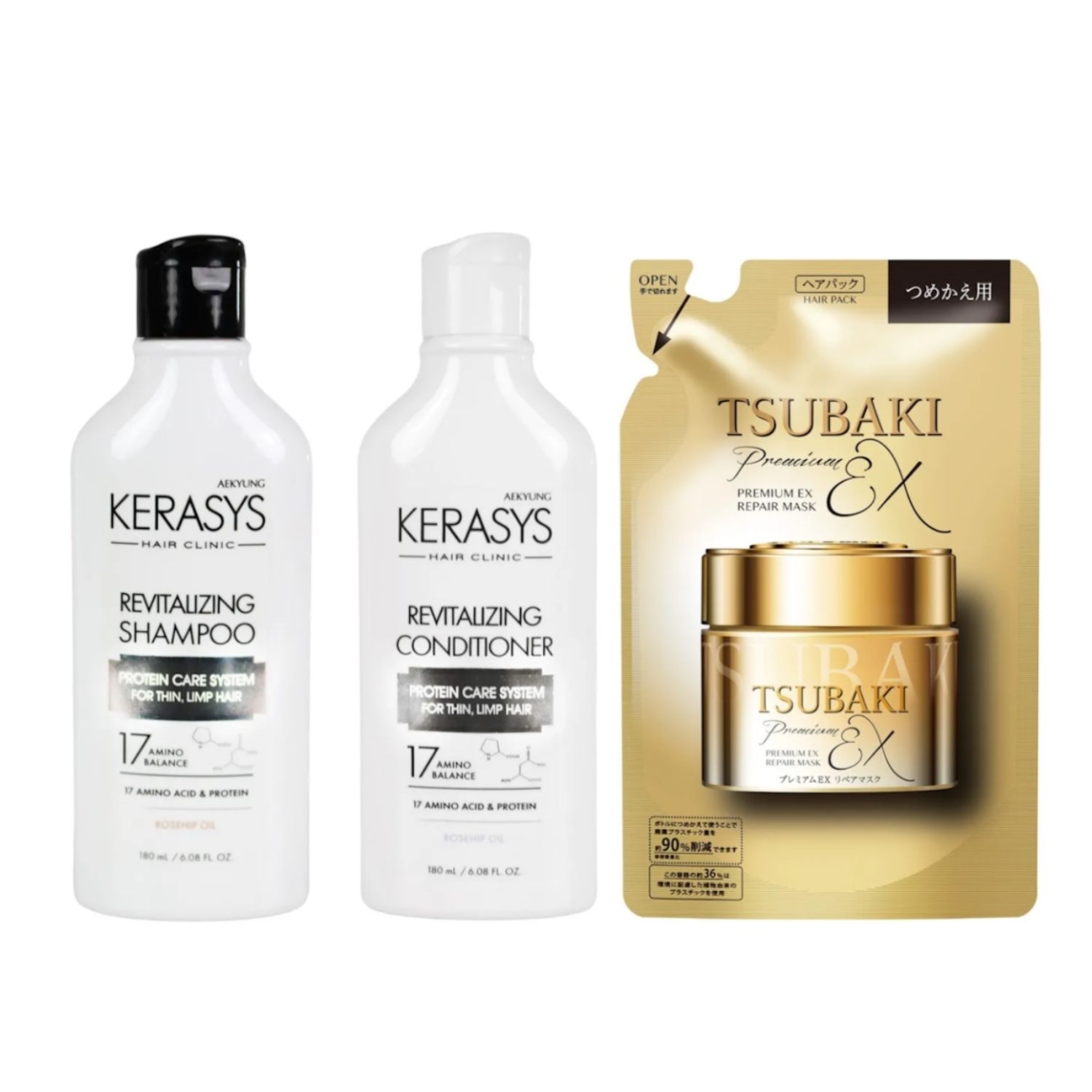 Kerasys & Tsubaki Kit (Duo Revitalizing + Premium Ex Repair Mask 150g Refil)