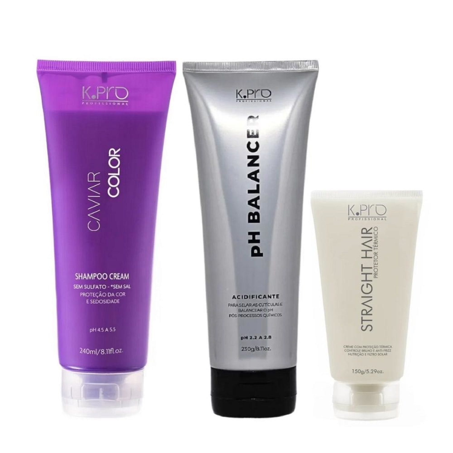 Kit K.Pro Caviar Color pH Balancer Acidificante + Straight Hair (3 Produtos)