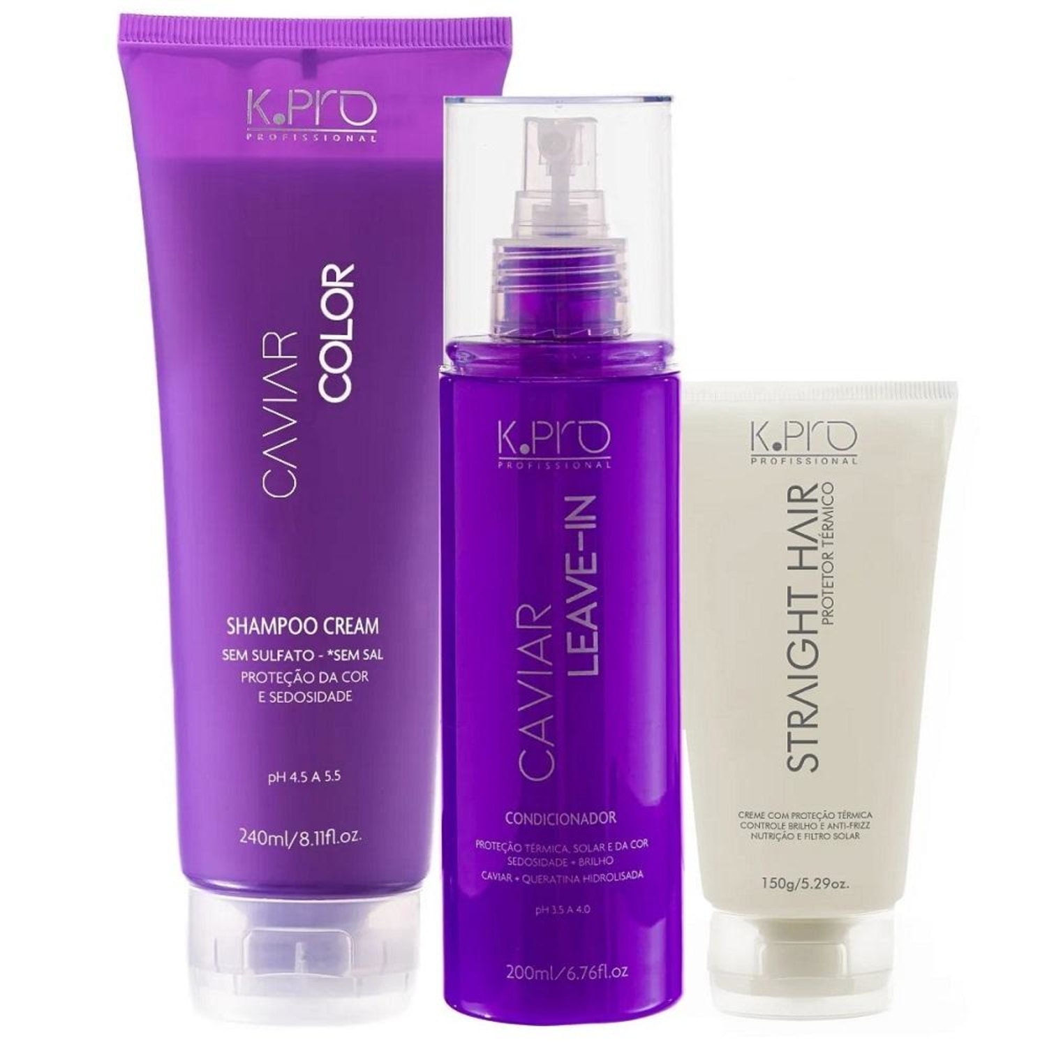 Kit K.Pro Caviar Color + Straight Hair (3 Produtos)