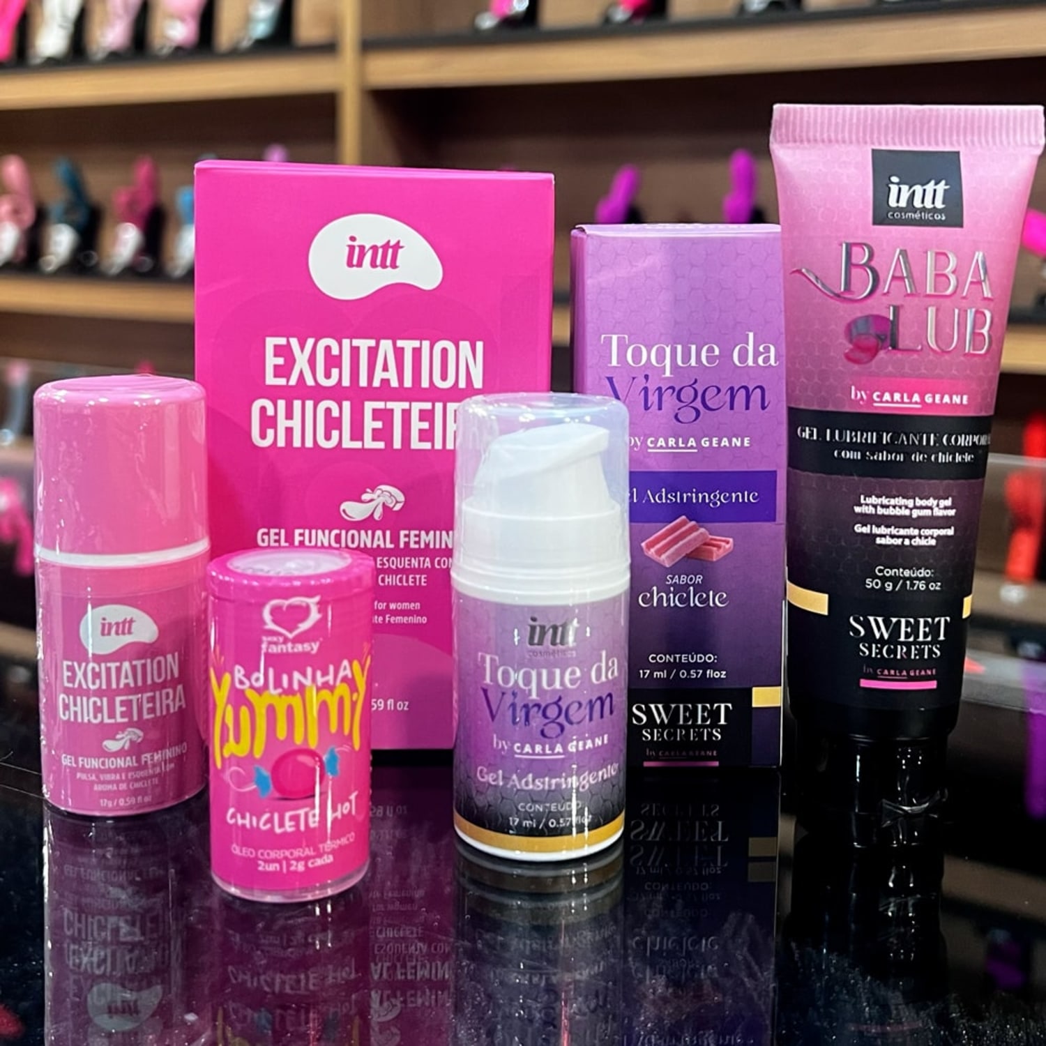 kit com Intt Babalub Lubrificante Beijável Chicleteira excitante feminino Bolinha Chiclete Toque da virgem adstringente