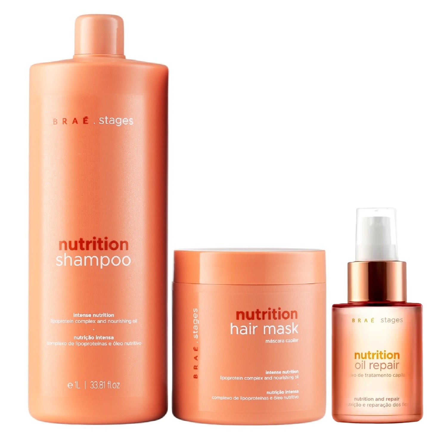 kit Braé Stages Nutrition Shampoo 1L + Máscara 500g + Hair Oil 60ml