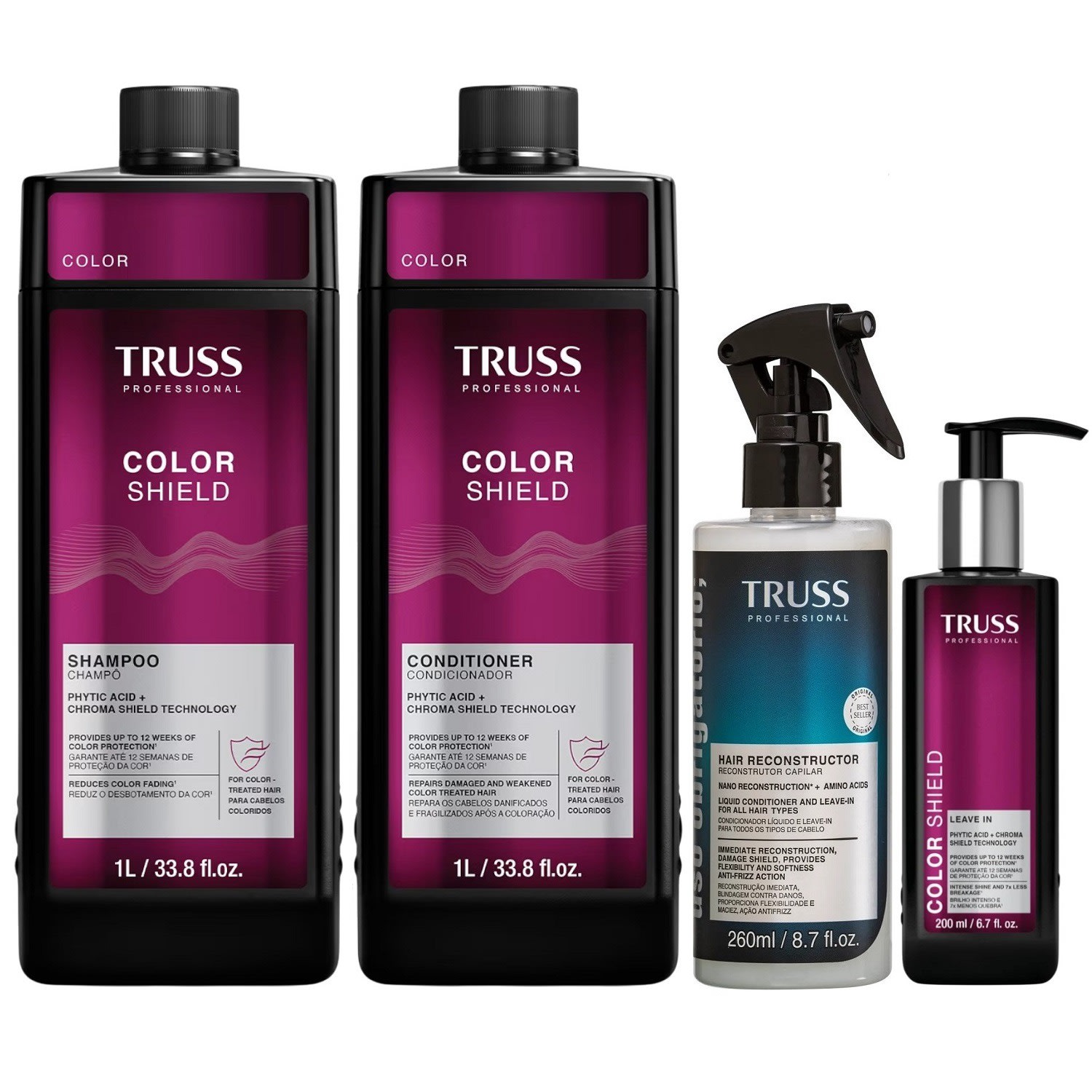 Kit Truss Color Shield - Shampoo & Condicionador 1 Litro & Leave-In 200ml + Uso Obrigatório 260ml