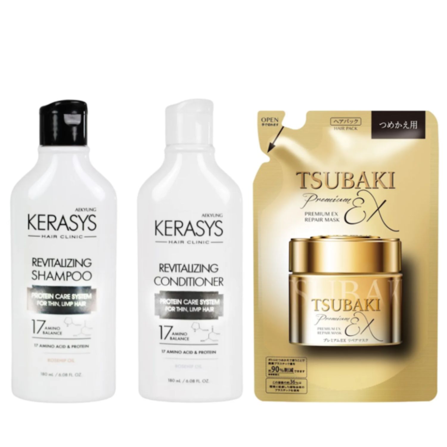Kerasys e Tsubaki Revitalizing Duo (Sh + Cd 180ml) + Premium Ex Repair Mask 150ml (Refil)