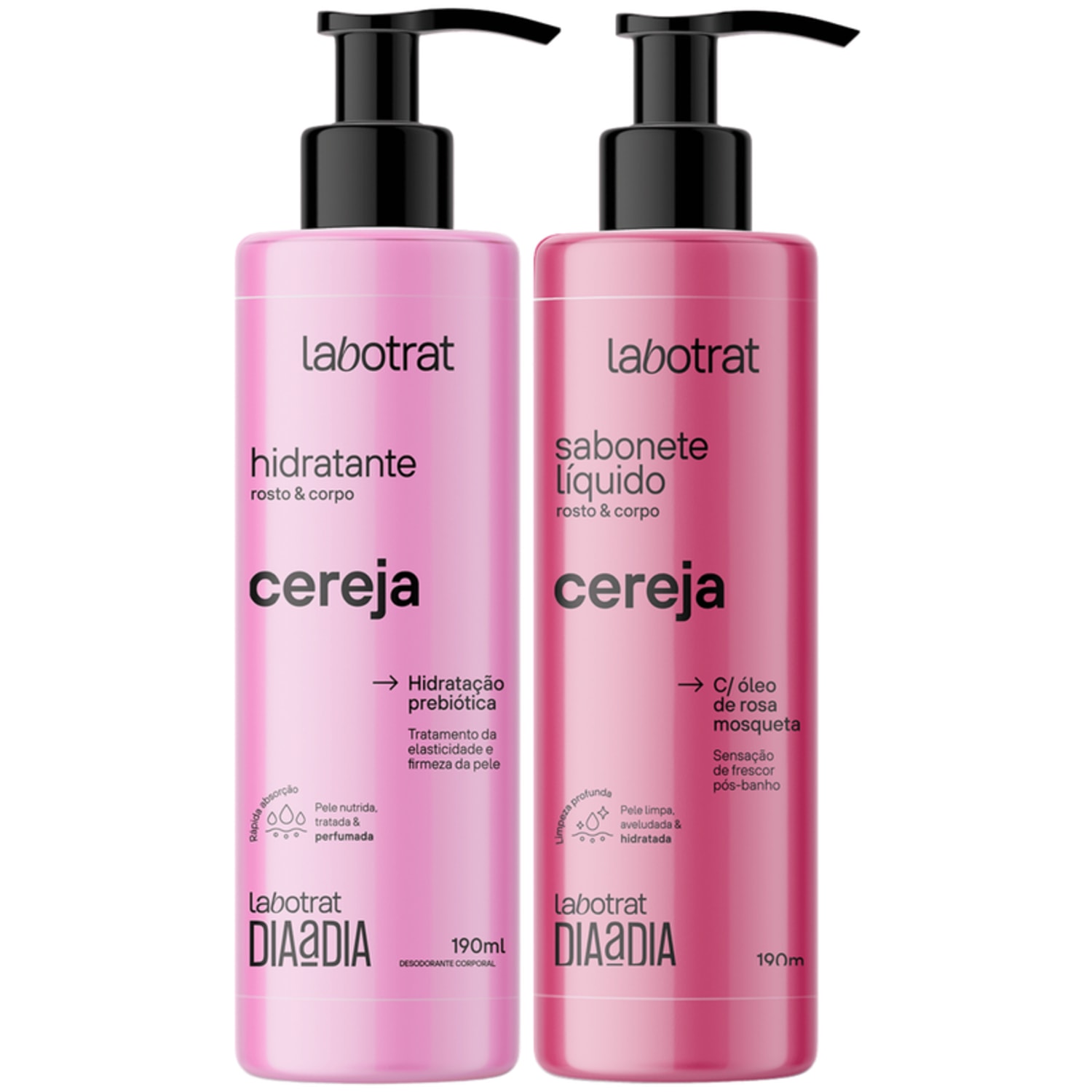 Kit Sabonete Liquido + Hidratante Corpo E Rosto Labotrat Dia A Dia Cheiro De Fruta Cereja 190ml
