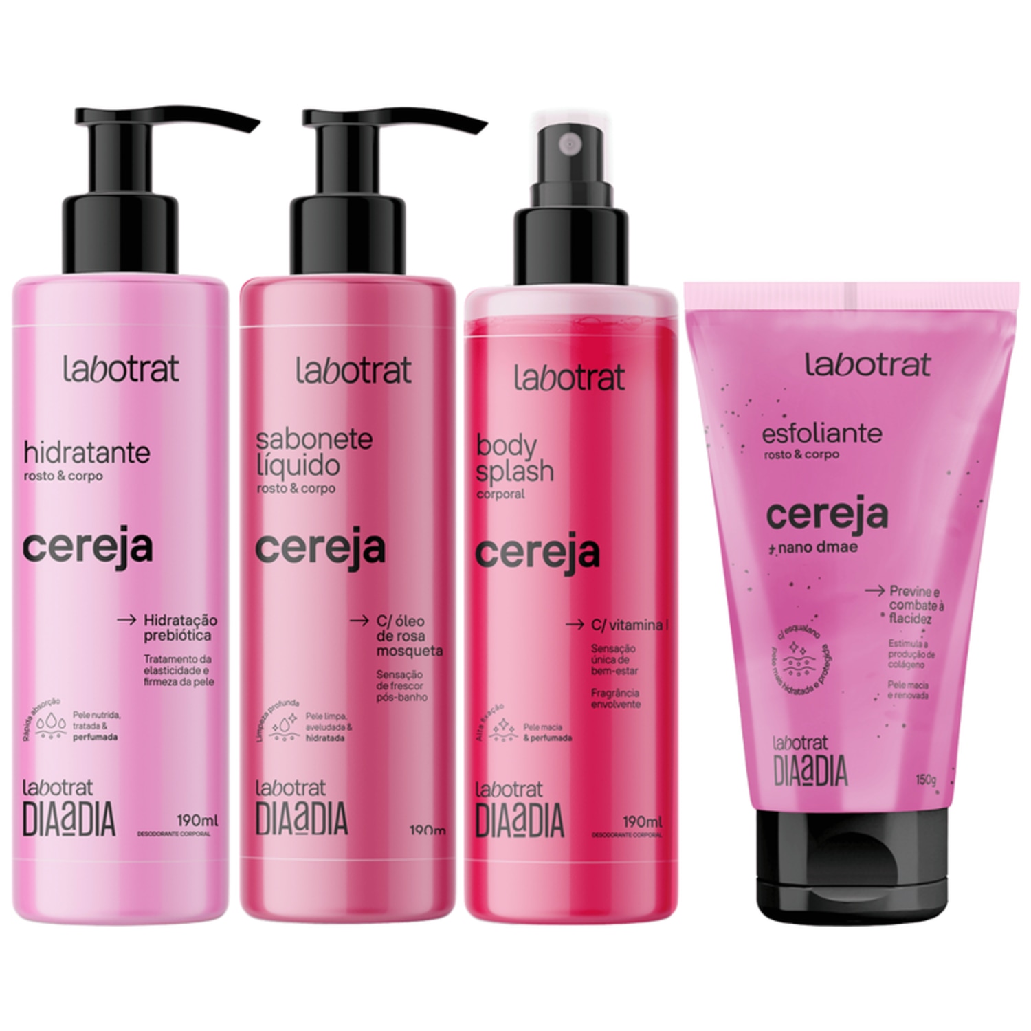 Kit Banho Premium Labotrat Cereja Completo 4 Produtos C/ Body Splash Cheiro De Fruta Corpo E Rosto