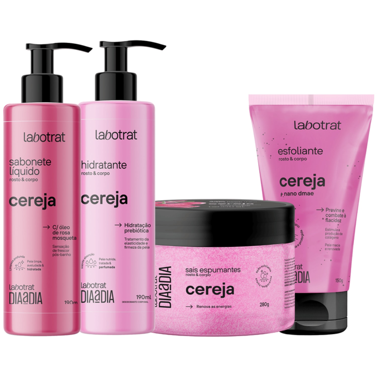 Kit Banho Premium Labotrat Cereja Completo 4 Produtos C/ Sais Corpo E Rosto Cheiro De Fruta