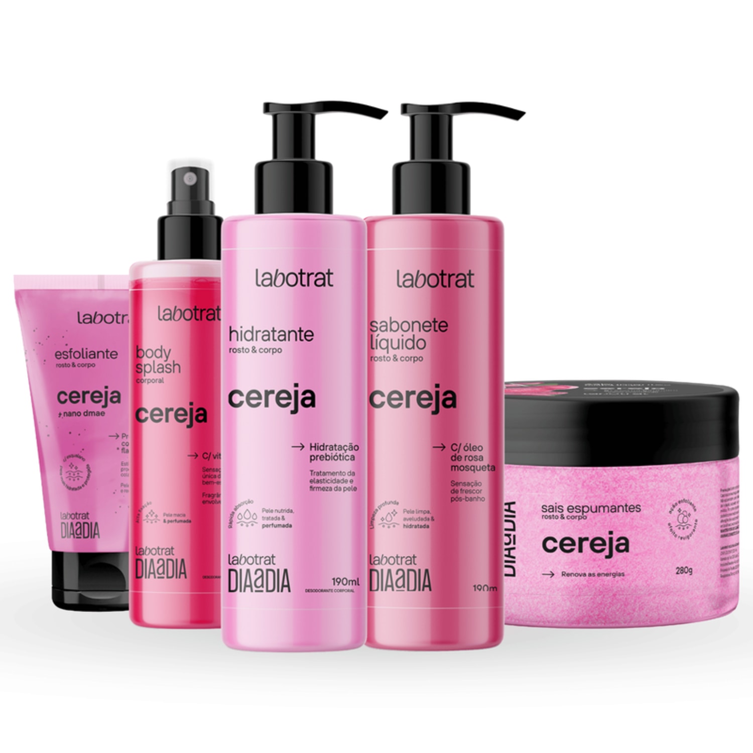 Kit Banho Premium Labotrat Cereja Completo 5 Produtos Corpo E Rosto Cheiro De Fruta Esfoliante