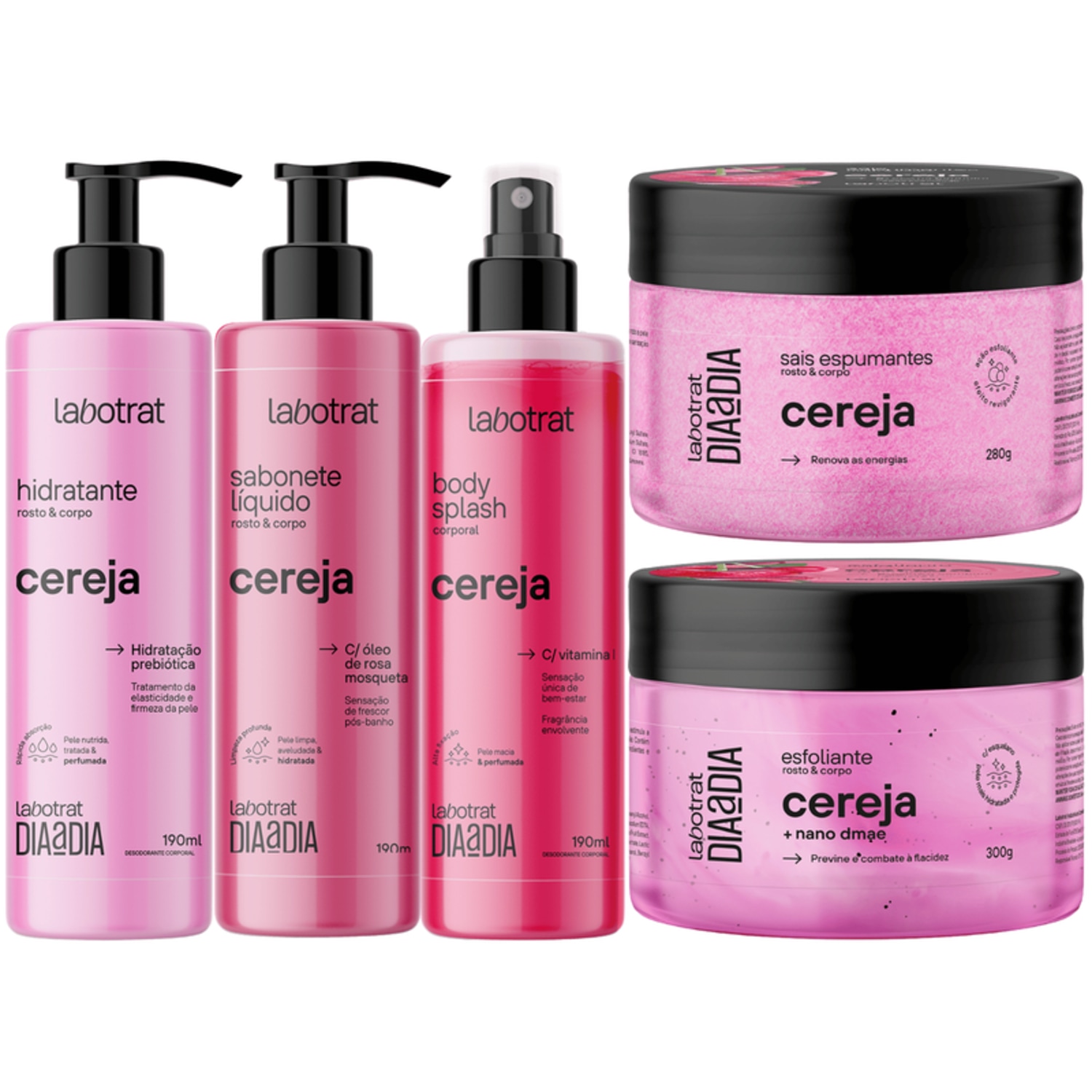 Kit Banho Premium Labotrat Cereja Completo 6 Produtos Corpo E Rosto Cheiro De Fruta Esfoliante