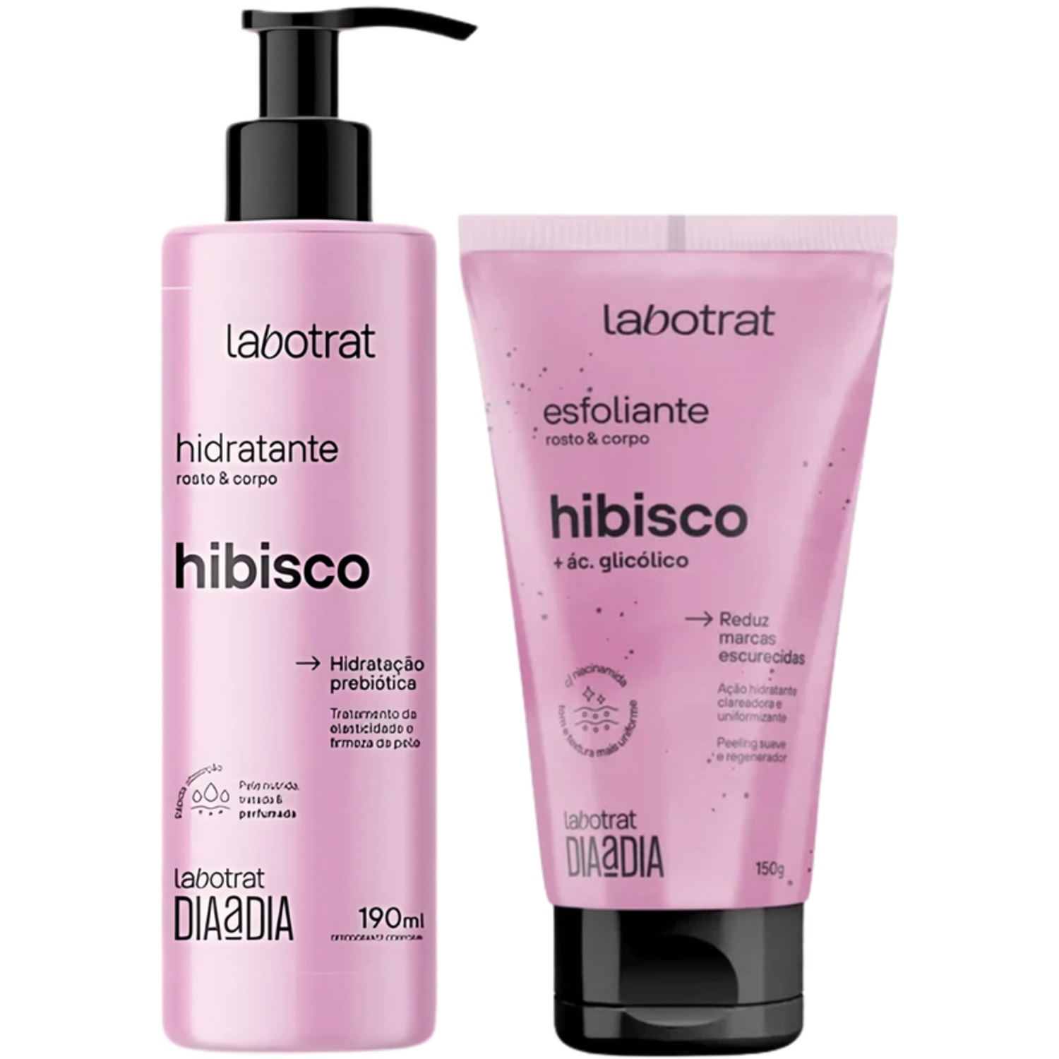 Kit Hidratante + Esfoliante Corpo E Rosto Labotrat Dia A Dia Cheiro De Fruta Hibisco 190ml
