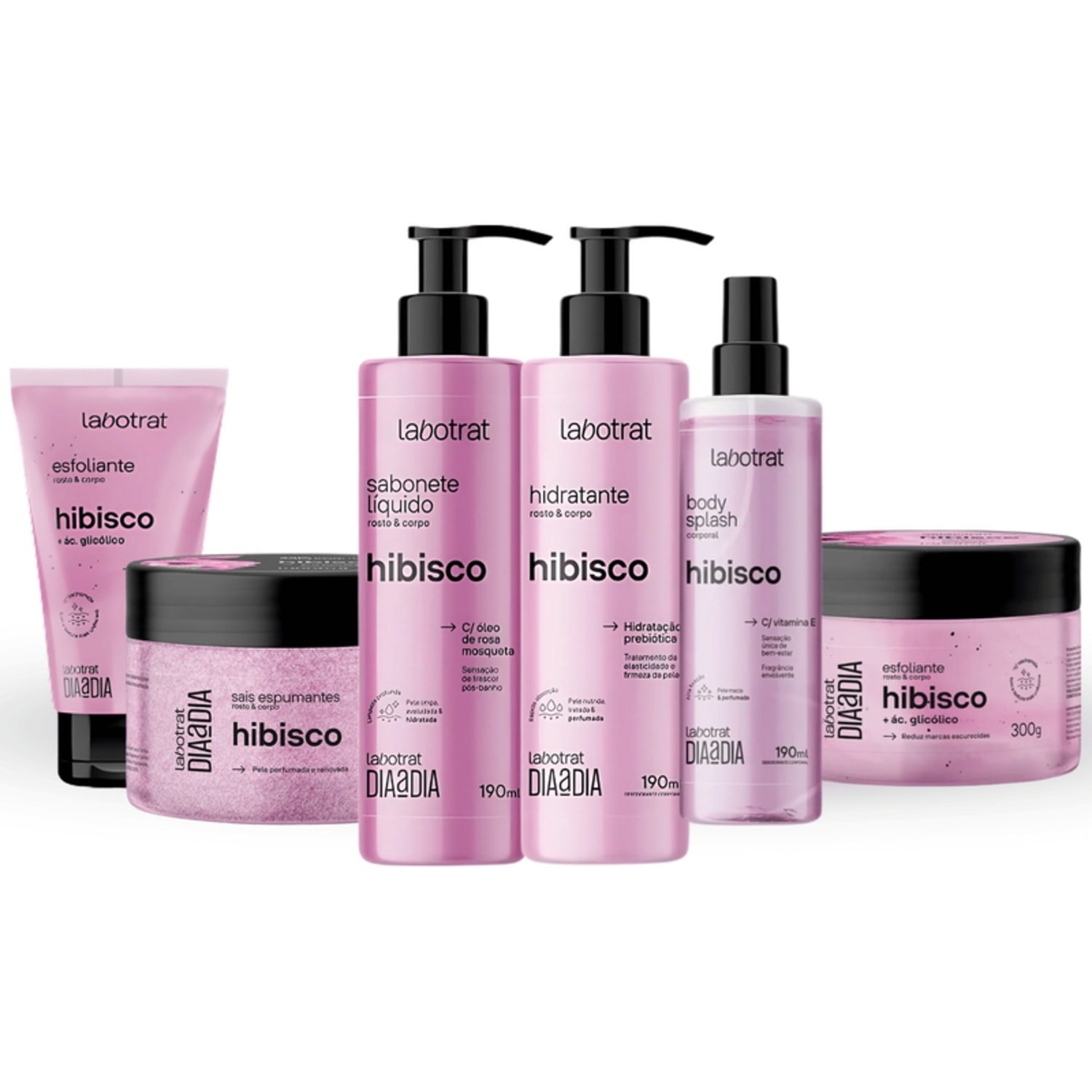 Kit Banho Premium Labotrat Hibisco Completo 6 Produtos Corpo E Rosto Cheiro De Fruta Esfoliante
