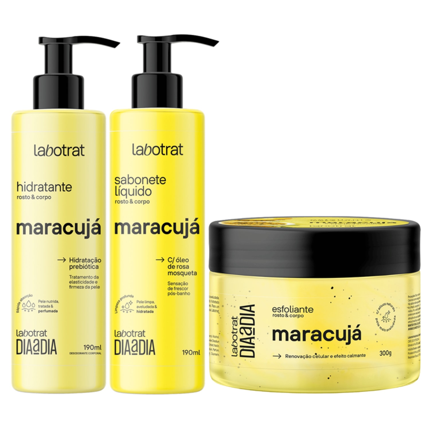 Kit Sabonete Liquido + Esfoliante + Hidratante Corpo E Rosto Labotrat Cheiro De Fruta Maracujá 300g