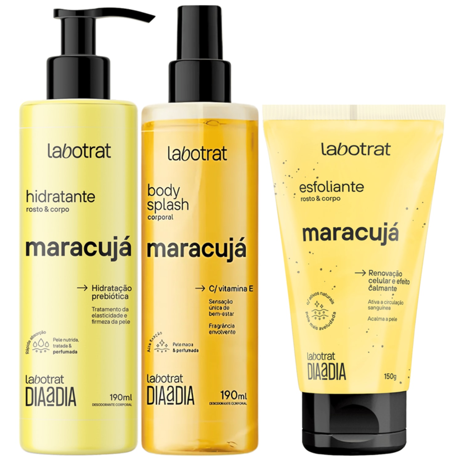 Kit Body Splash + Esfoliante + Hidratante Corpo E Rosto Labotrat Cheiro De Fruta Maracuja 150g
