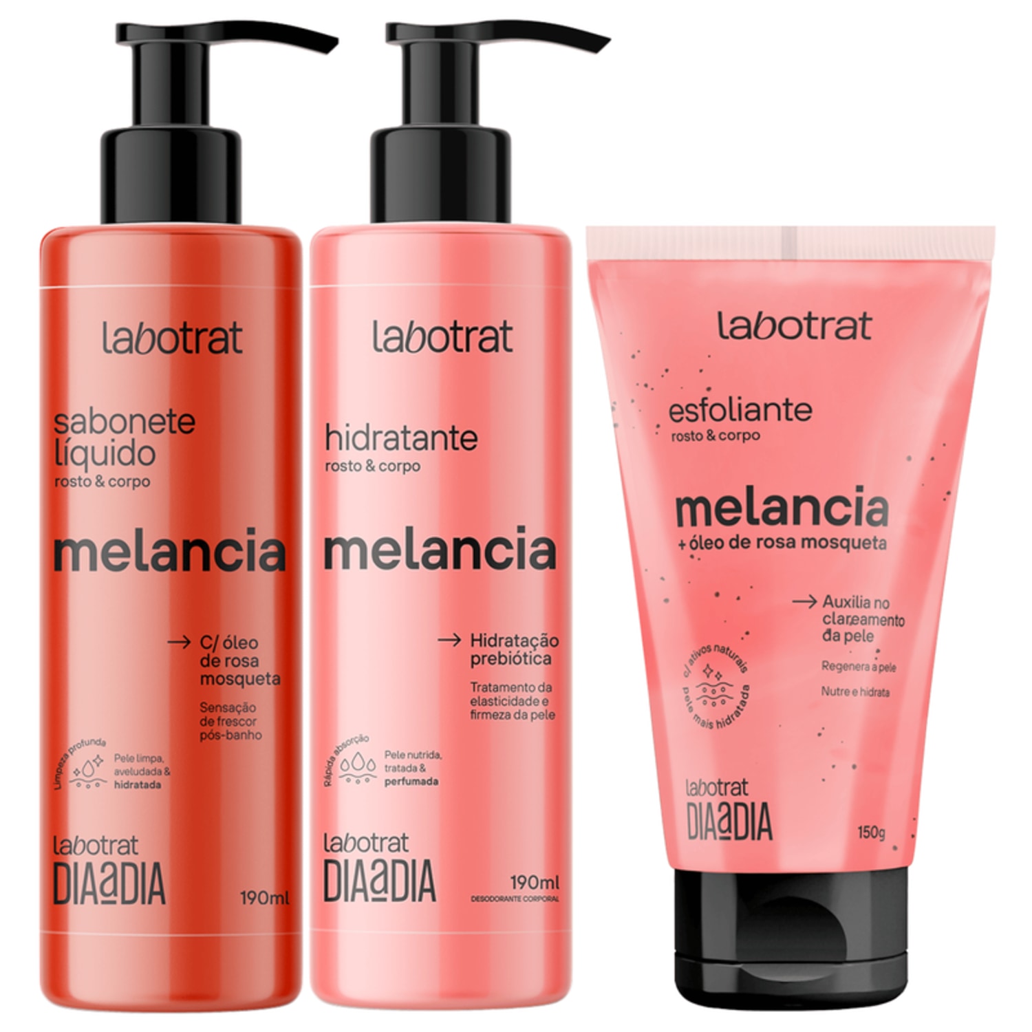 Kit Sabonete Liquido + Esfoliante + Hidratante Corpo E Rosto Labotrat Cheiro De Fruta Melancia 150g