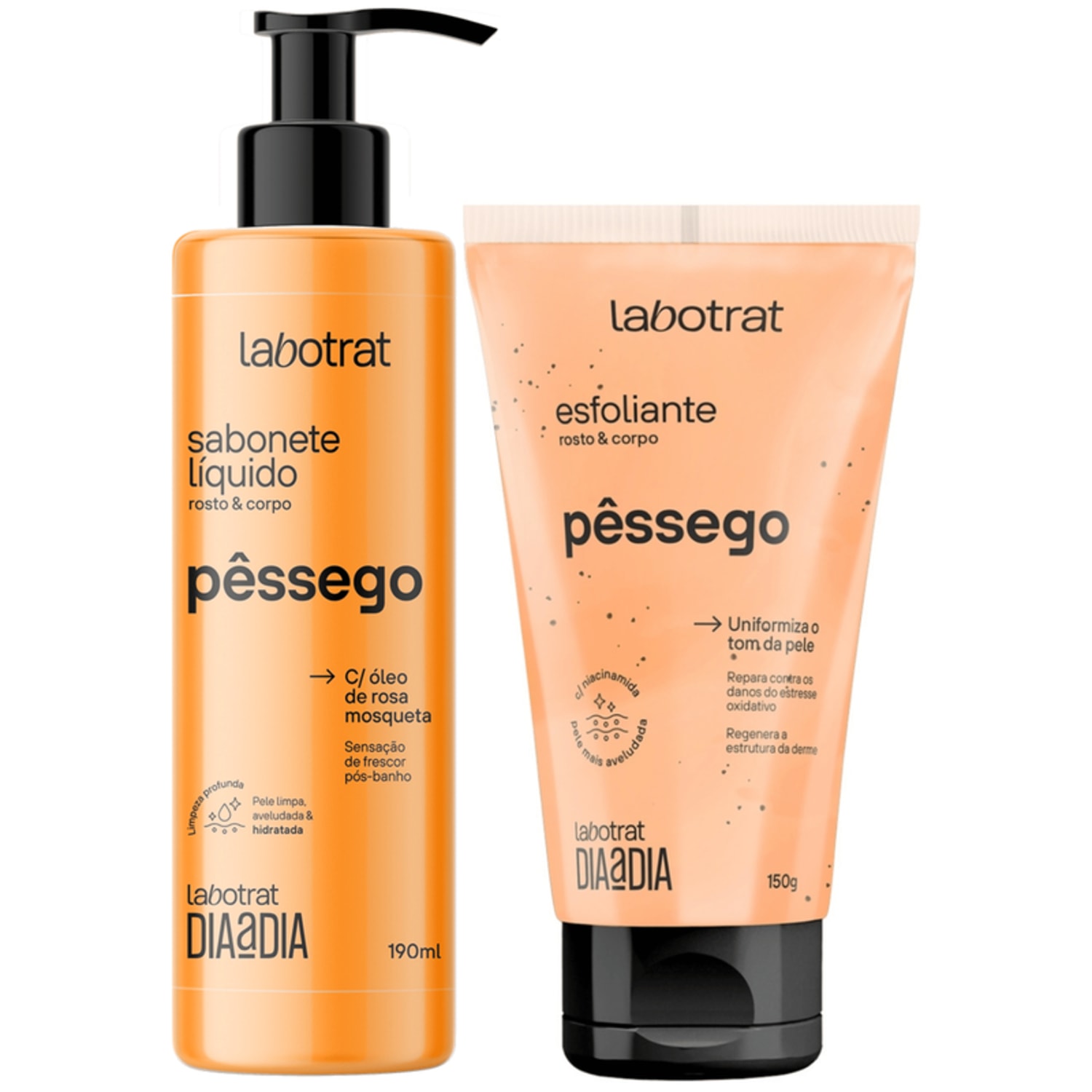 Kit Sabonete Liquido + Esfoliante Corpo E Rosto Labotrat Dia A Dia Cheiro De Fruta Pêssego 150g