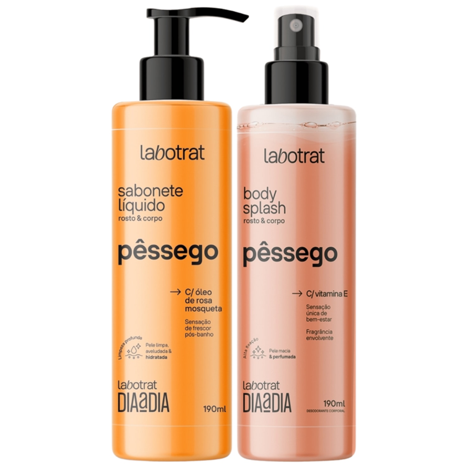 Kit Sabonete Liquido + Body Splash Corpo E Rosto Labotrat Dia A Dia Cheiro De Fruta Pêssego 190ml