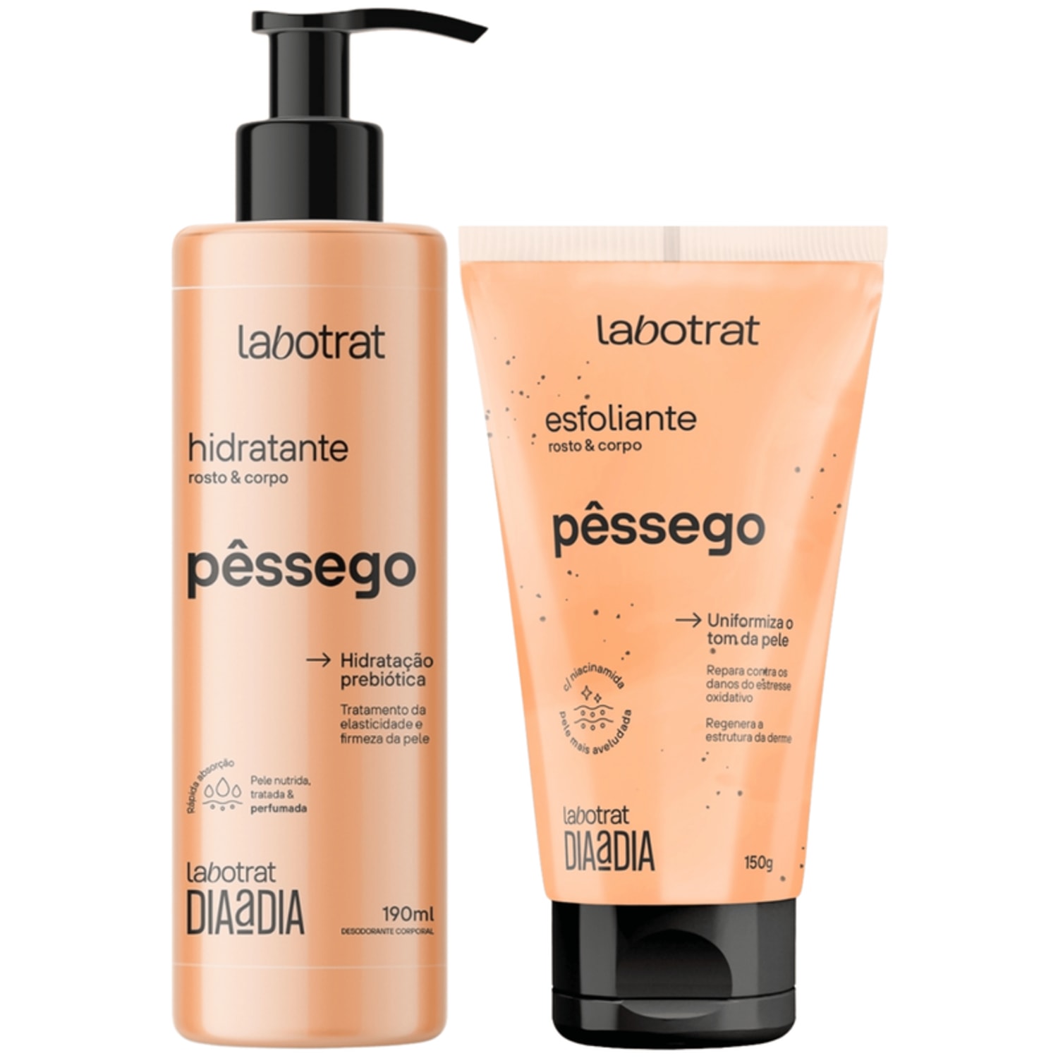 Kit Hidratante + Esfoliante Corpo E Rosto Labotrat Dia A Dia Cheiro De Fruta Pêssego 190ml