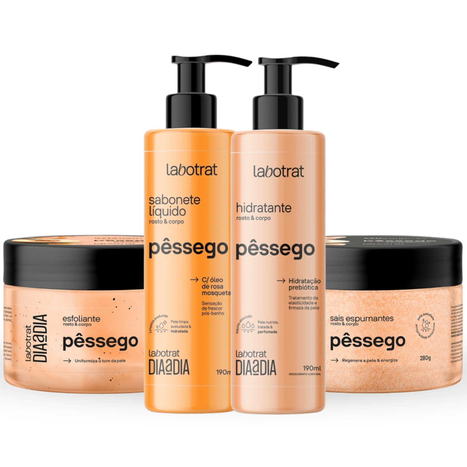 Kit Banho Premium Labotrat Pêssego Completo 4 Produtos C/ Sais Cheiro De Fruta Corpo E Rosto