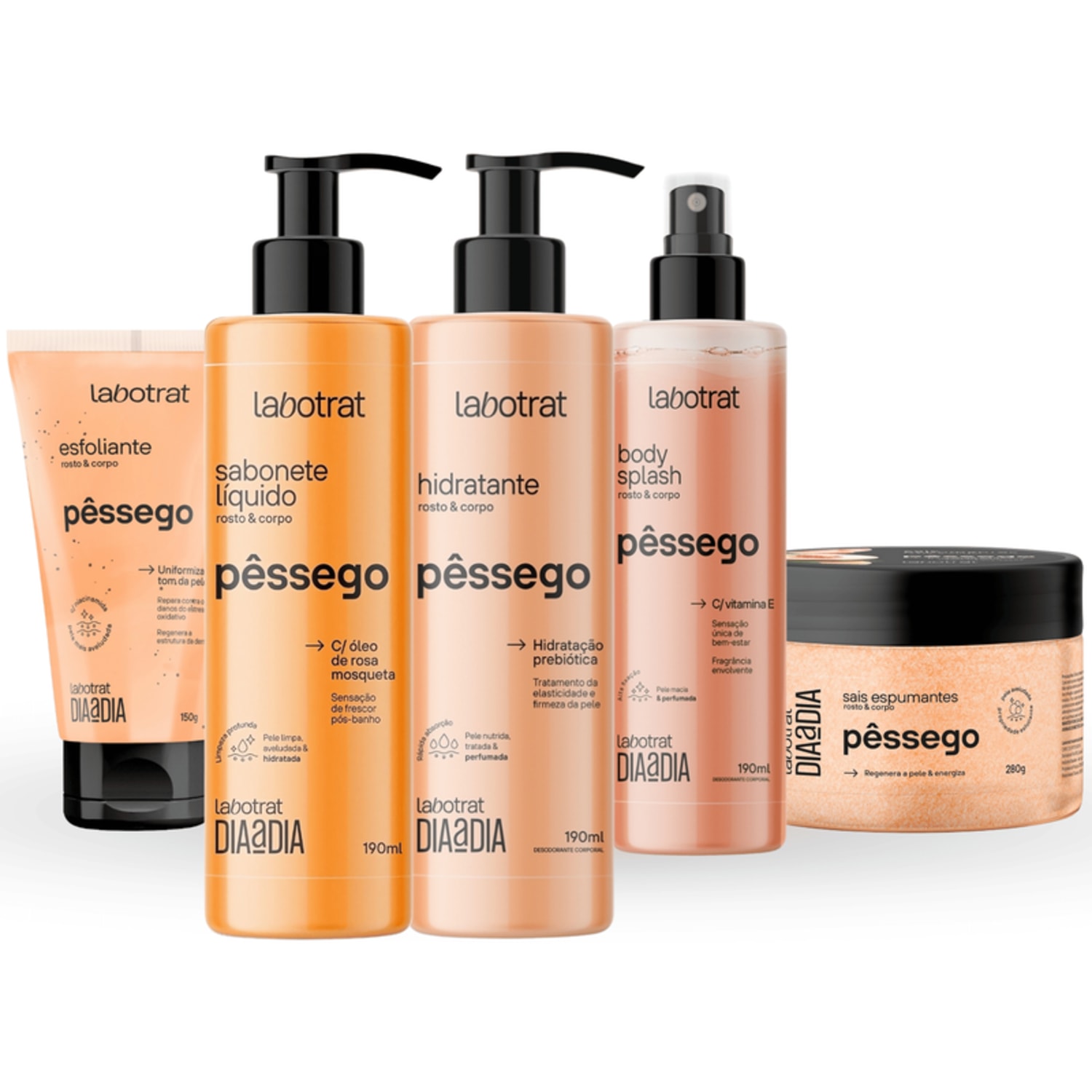 Kit Banho Premium Labotrat Pêssego Completo 5 Produtos Corpo E Rosto Cheiro De Fruta Esfoliante