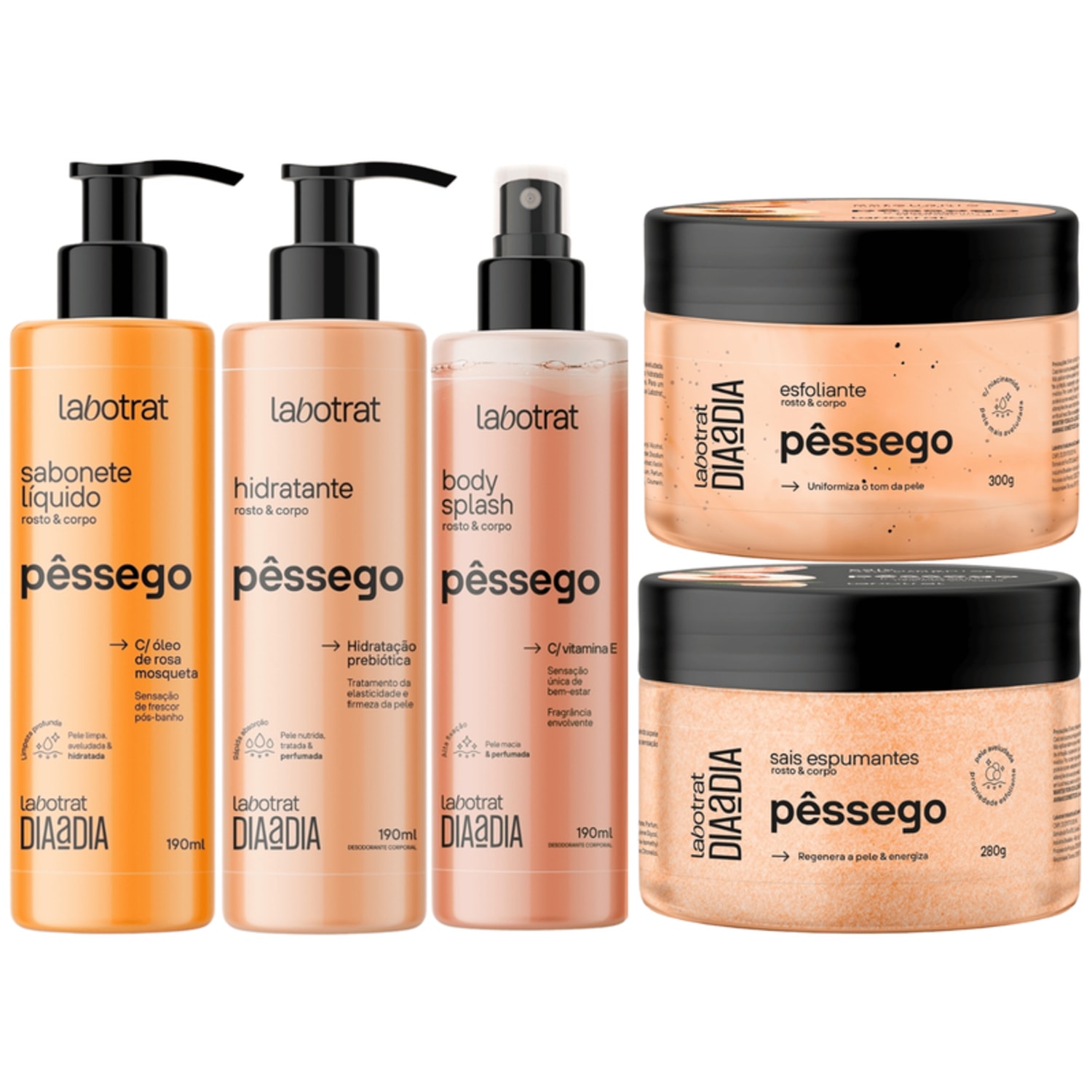 Kit Banho Premium Labotrat Pêssego Completo 5 Produtos Corpo E Rosto Esfoliante Cheiro De Fruta