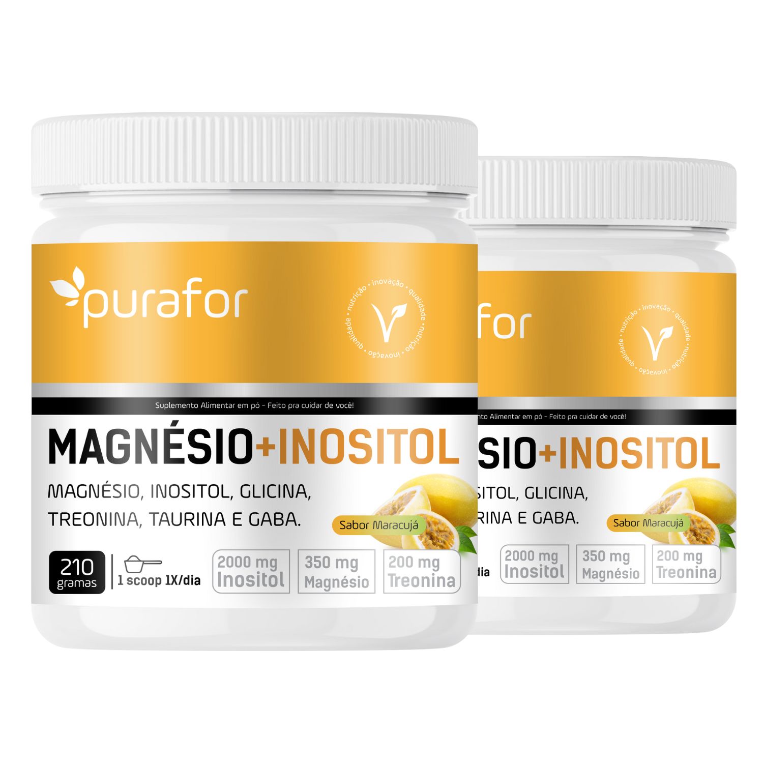 Kit 2x Magnésio com Inositol, Glicina, Taurina, Treonina e GABA – 210g Purafor